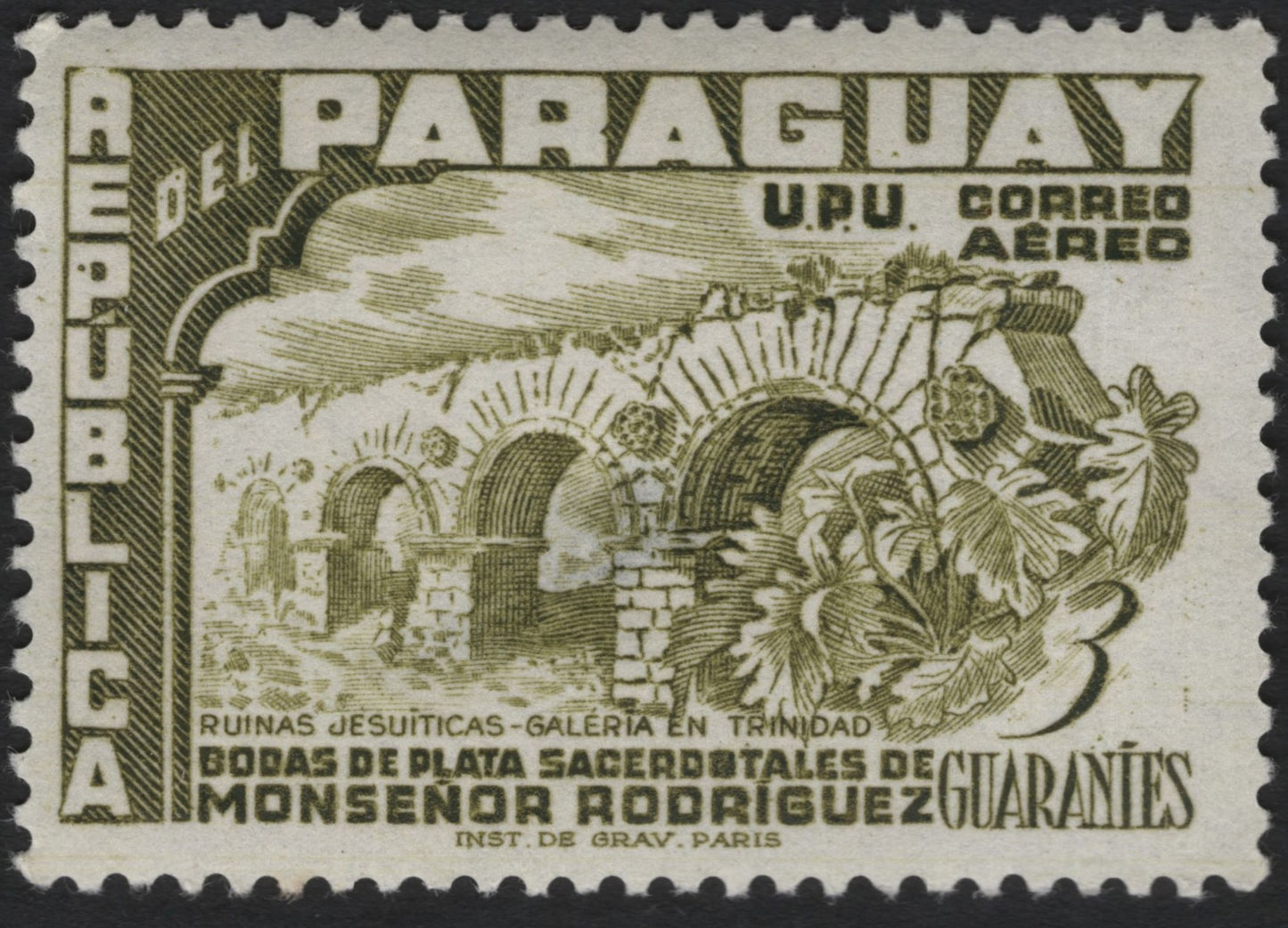 SCG9471 - Paraguay – Jesuit Ruins of Trinidad “Galería” Airmail, Silver Jubilee of Mons. Rodríguez
