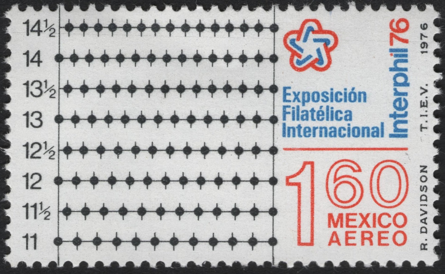 SCG9266 - 🇲🇽 Mexico 1976 – INTERPHIL ’76 Airmail Stamp (Perforation Gauge Design) – 160c