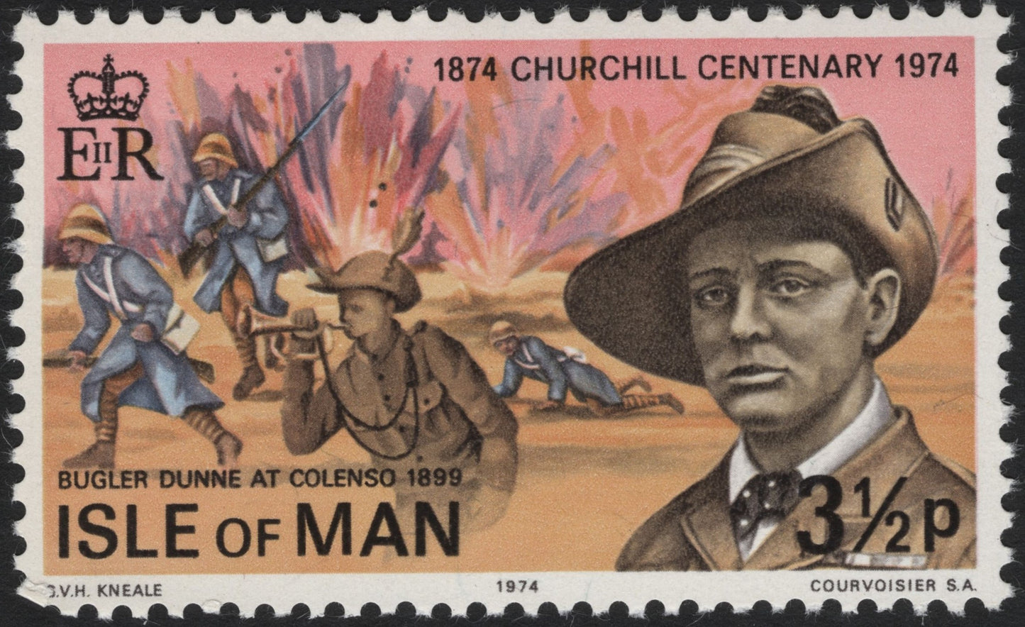 SCG9290 - Isle of Man 1974 Bugler Dunne at Colenso – Churchill Centenary Issue (3½p)