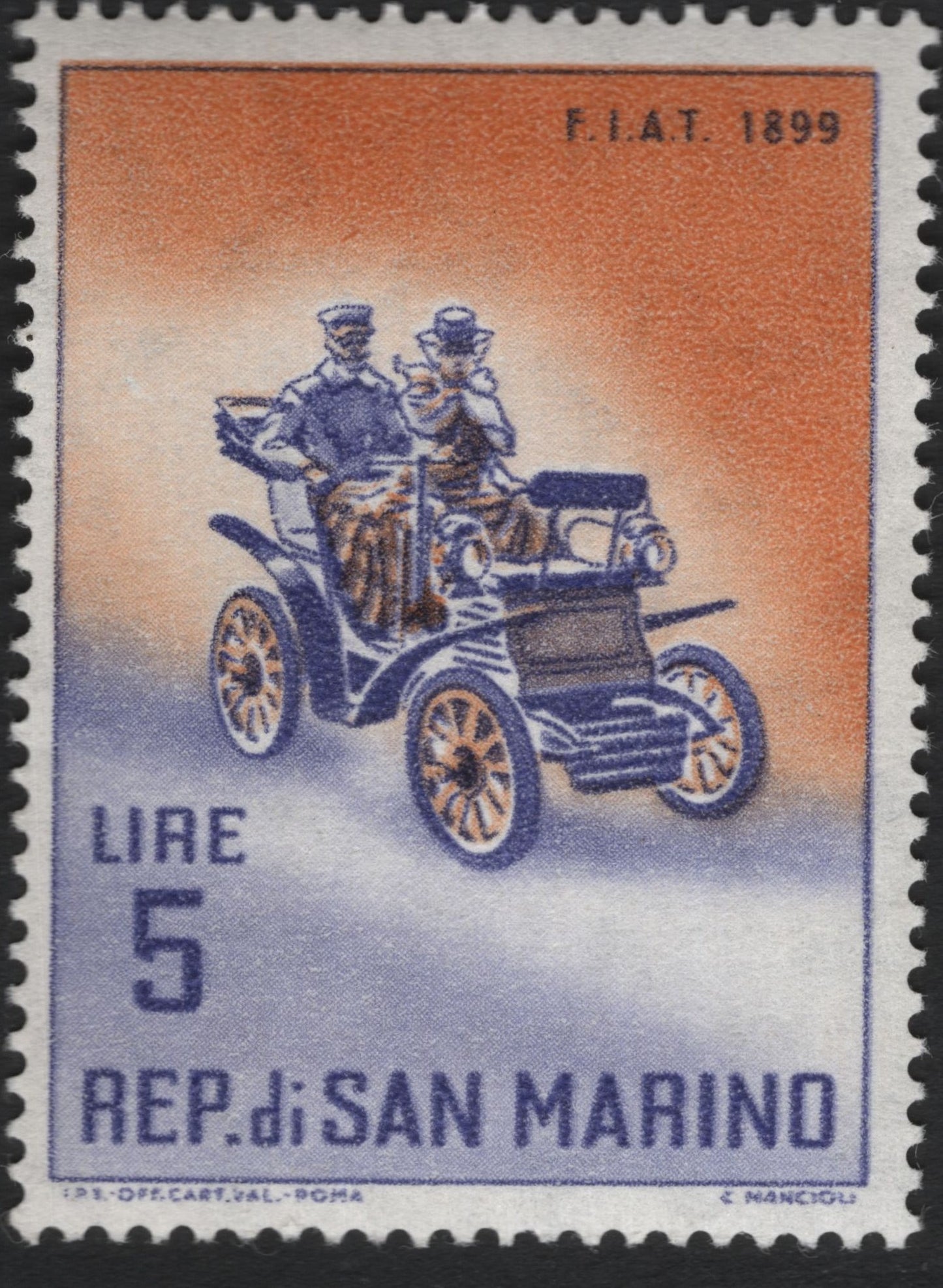 SCG9428 - San Marino 1960s – FIAT 1899 Vintage Automobile (5 Lire)