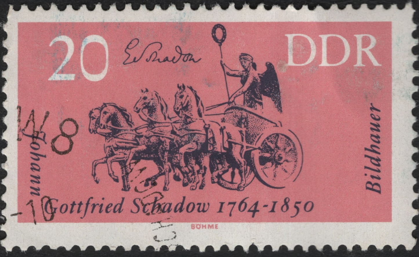 SCG9504 - DDR 1964 – Gottfried Schadow Birth Bicentenary, 20 Pf – Quadriga of the Brandenburg Gate