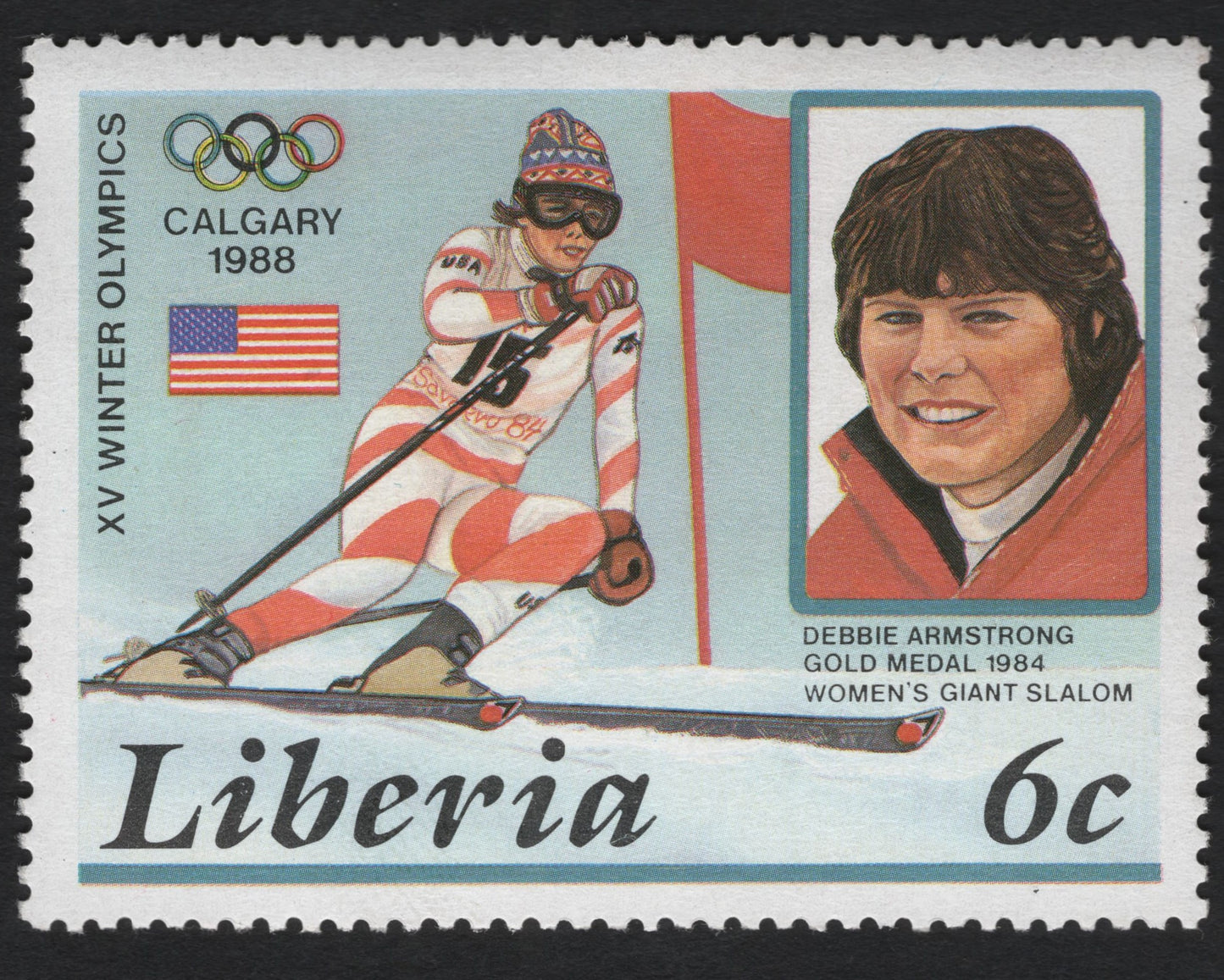 SCG9520 - Liberia 1988 – Debbie Armstrong, Winter Olympics Commemorative (6c)