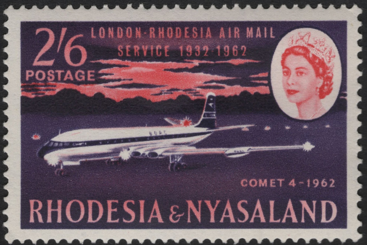 SCG9507 - 1962 Rhodesia & Nyasaland Comet 4 Air Mail Service Anniversary – 2/6