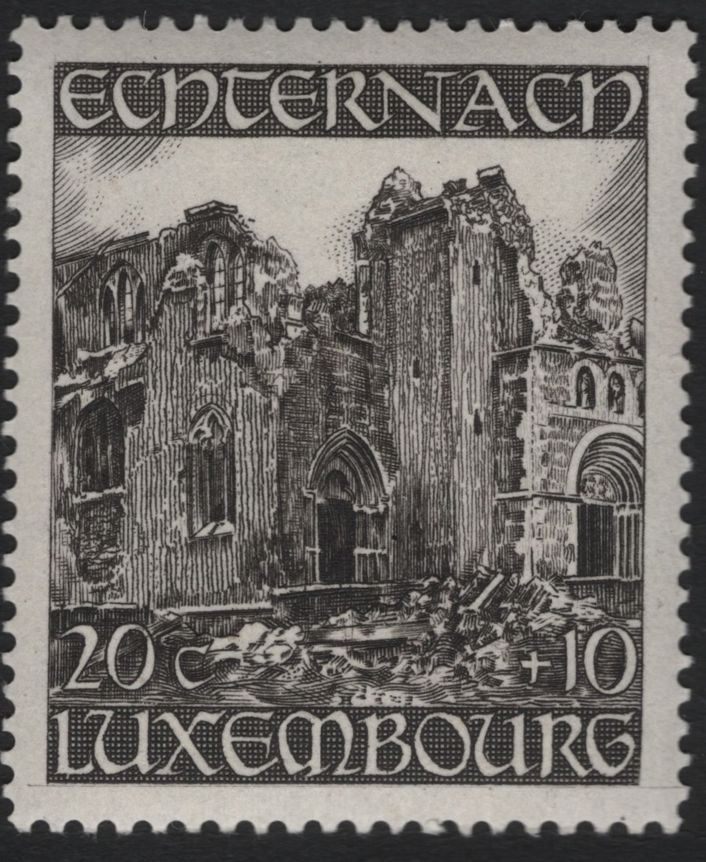 SCG9540 - Luxembourg 1945 – Echternach Abbey Ruins (20c + 10c Semi-Postal)