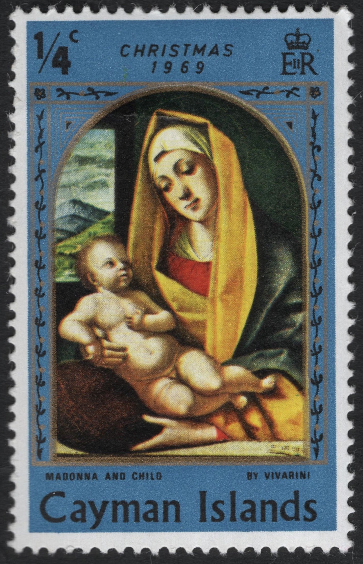 SCG9527 - Cayman Islands 1969 Christmas – “Madonna and Child” by Vivarini (¼c)
