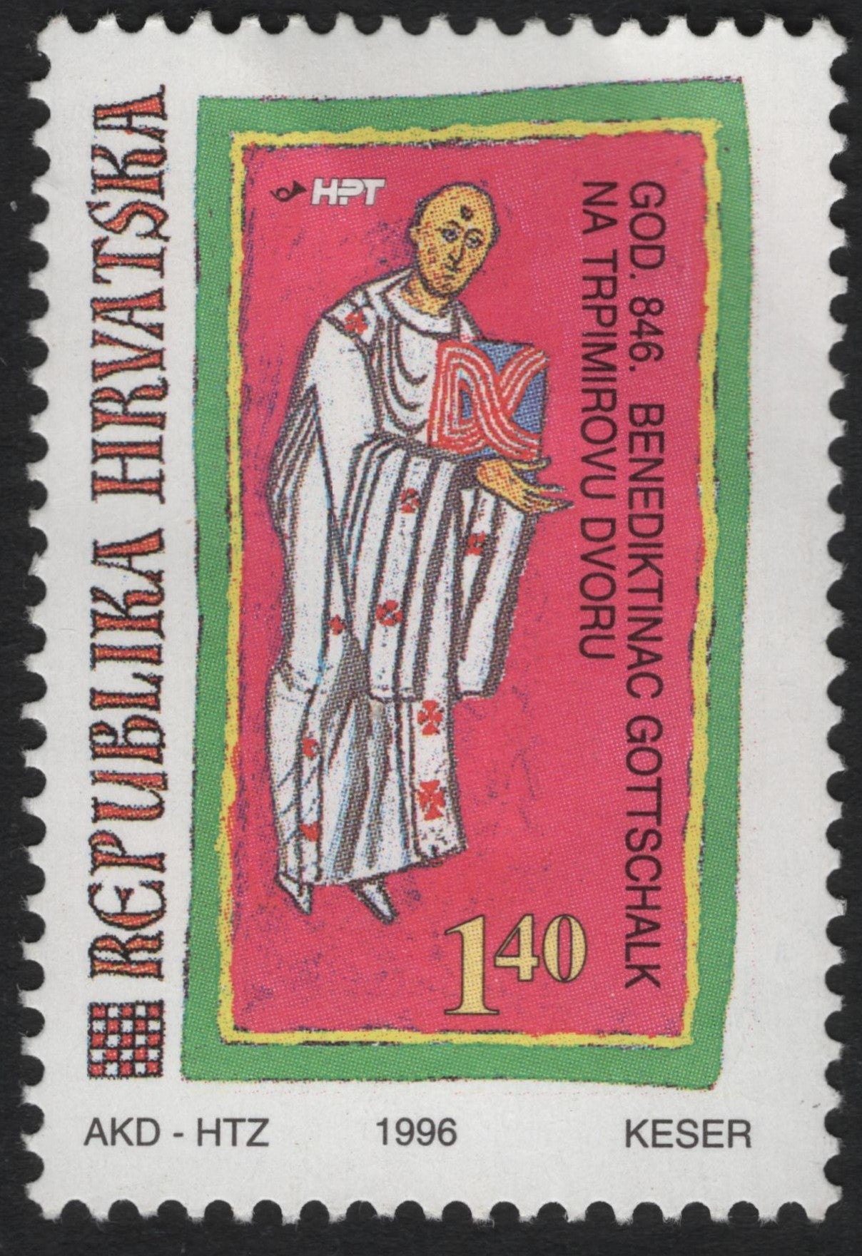 SCG9672 - Croatia 1996 – Benedictine Monk Gottschalk at Trpimir’s Court (1.40 kn)