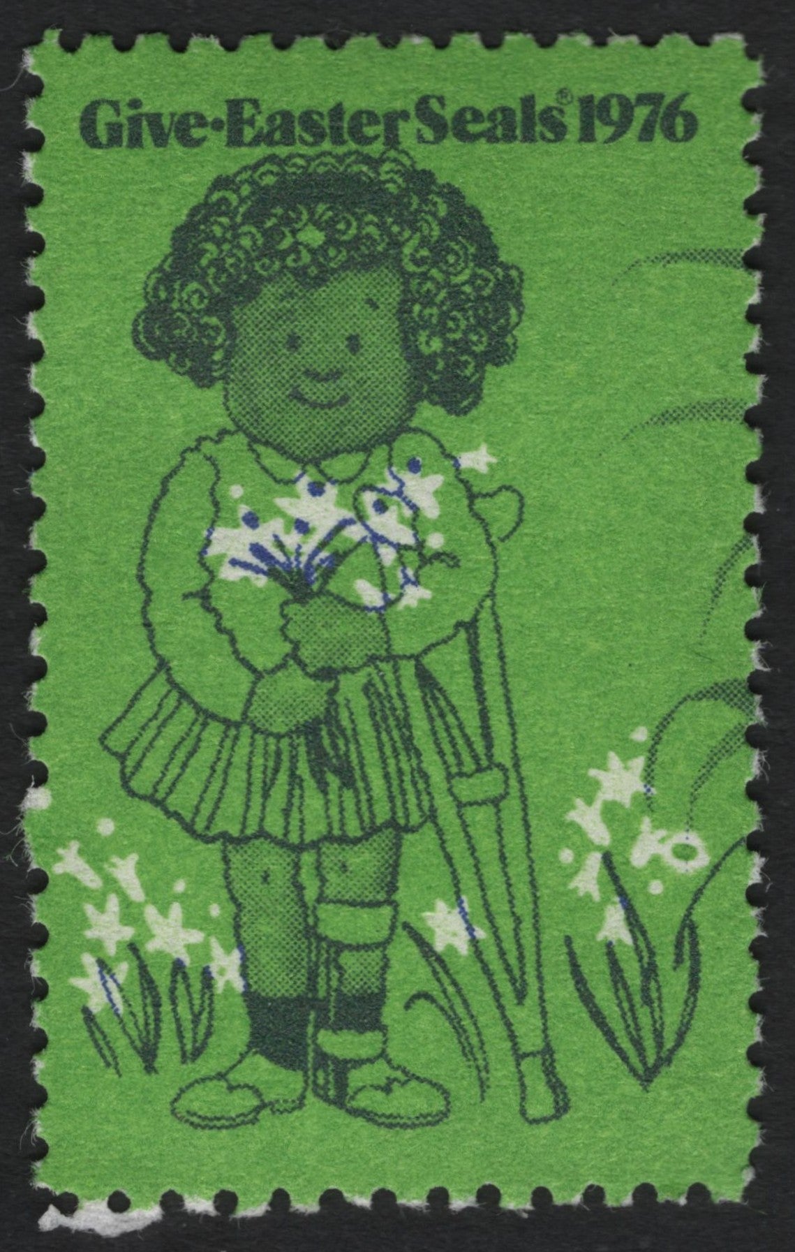 SCG9673 - USA – Easter Seals Charity Label, 1976 – Child with Crutch & Flowers