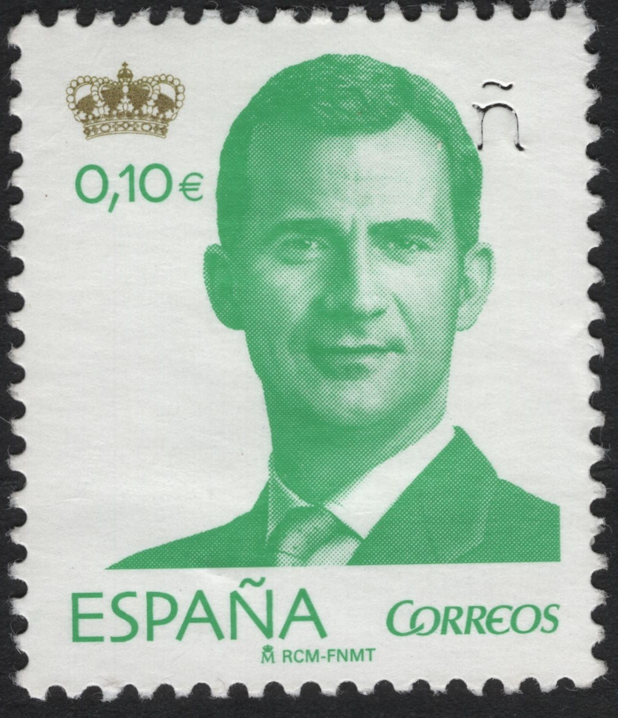 SCG10179 - Spain – 0.10€ Definitive Stamp Featuring King Felipe VI (Green Issue)