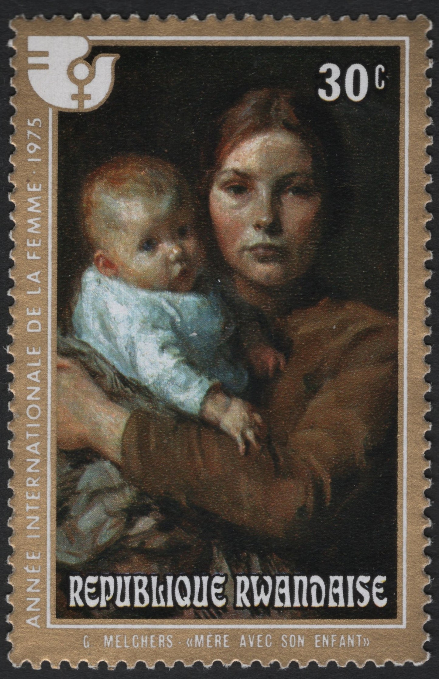 SCG10164 - Rwanda 1975 – “Mère avec son Enfant” by Gari Melchers – International Women’s Year – 30c