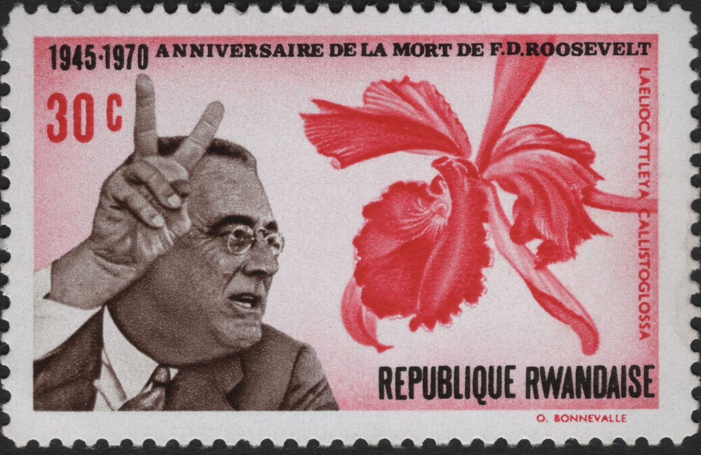 SCG10197 - Rwanda 1970 – Franklin D. Roosevelt Memorial & Orchid (30 Centimes)