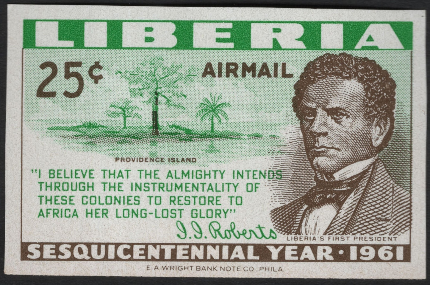 SCG10198 - Liberia 1961 Sesquicentennial Airmail – J. J. Roberts & Providence Island (25¢)
