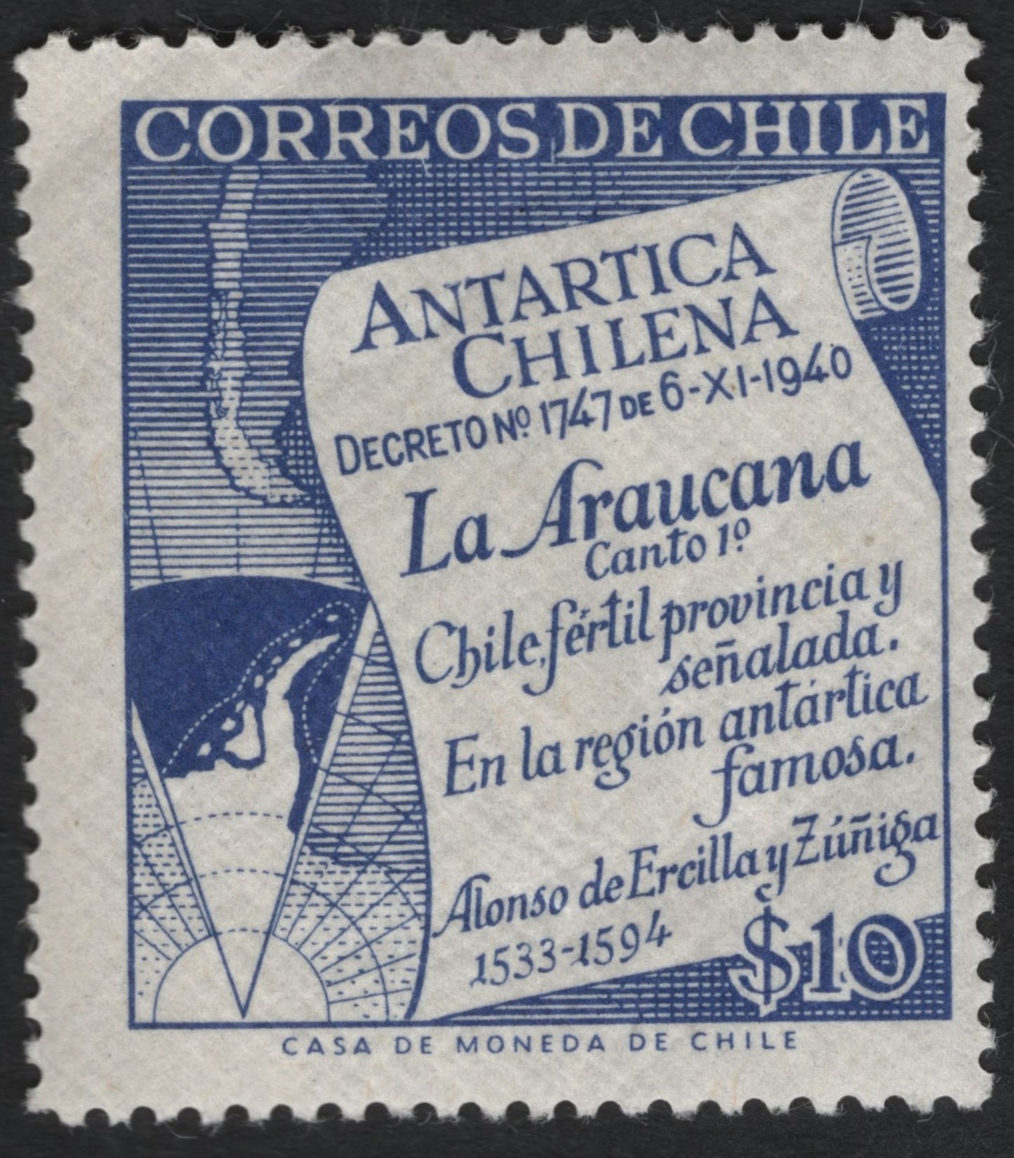 SCG10252 - Chile 1940 – “Antártica Chilena / La Araucana” Commemorative – 10c Blue