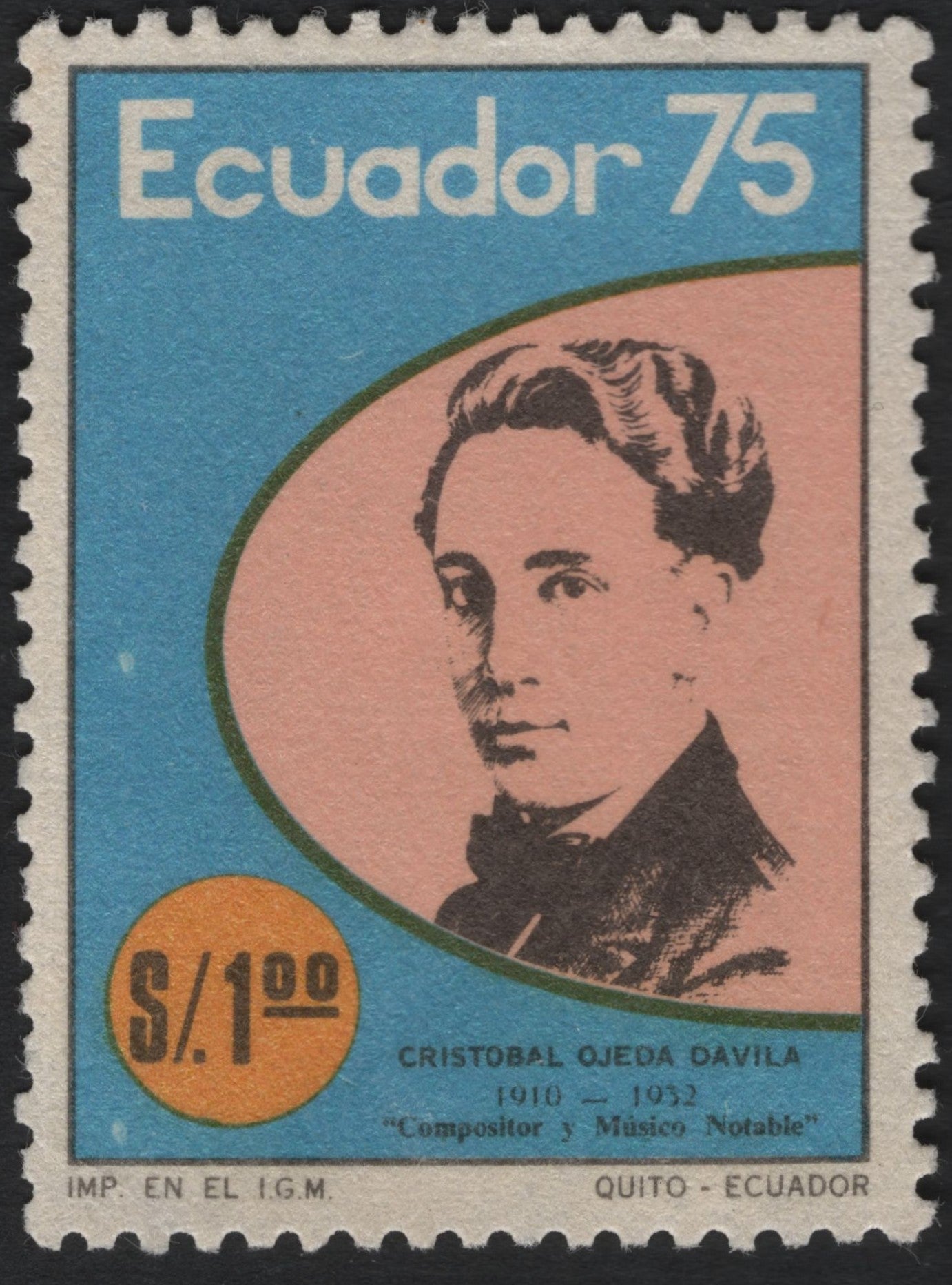 SCG10257 - Ecuador – 1 Sucres “Cristóbal Ojeda Dávila” Commemorative Stamp (1975)