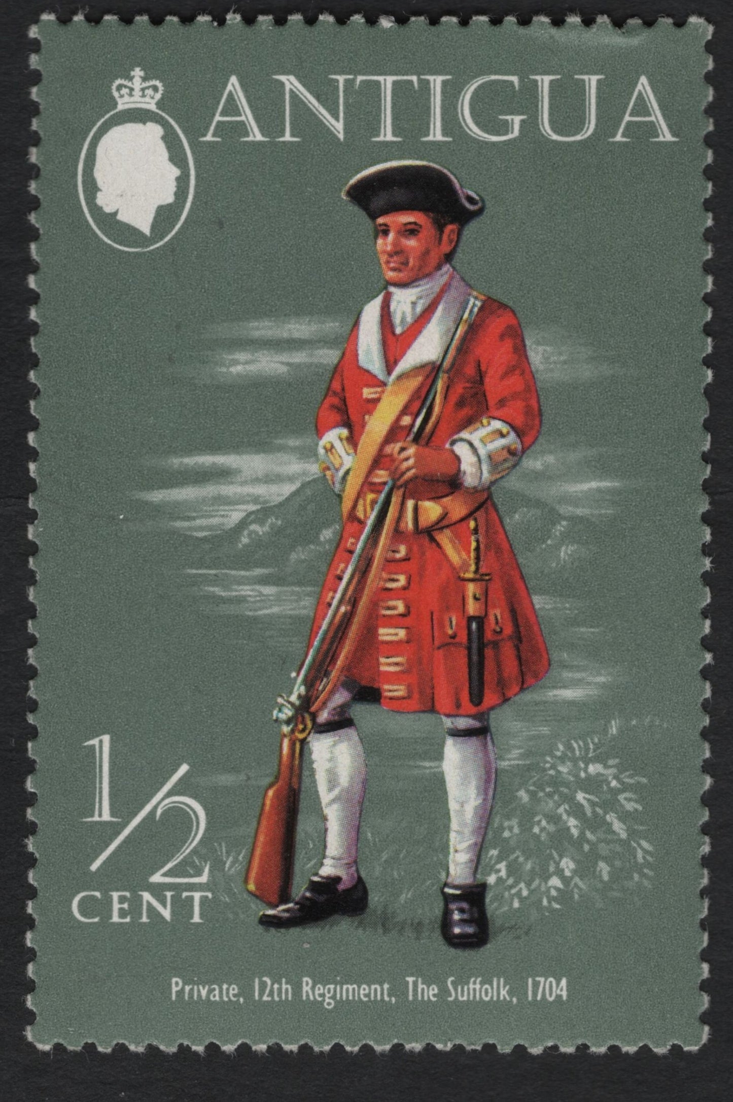 SCG10392 - Antigua – ½ Cent “Private, 12th Regiment (The Suffolk), 1704” – Military Uniforms Issue