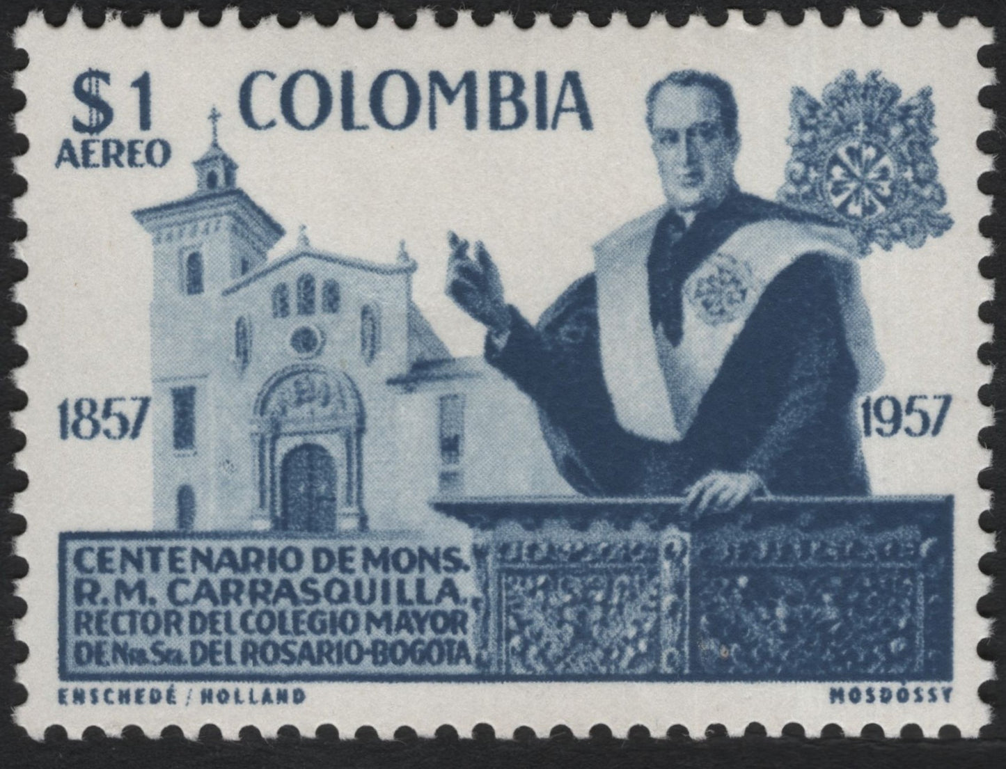 SCG10278 - Colombia 1957 – Centenary of Mons. R.M. Carrasquilla Airmail $1