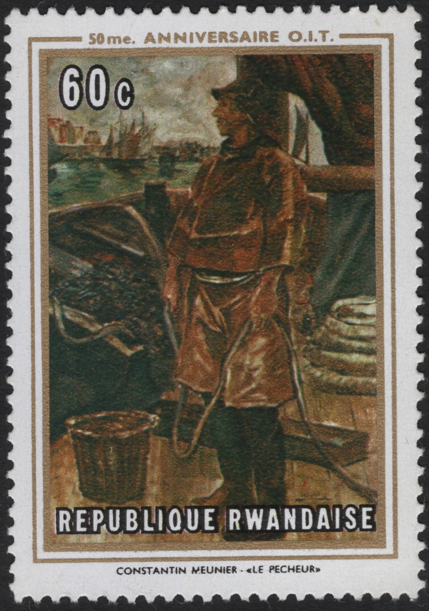 SCG10281 - Rwanda 1970 – “Le Pêcheur” by Constantin Meunier – 50th Anniversary of the ILO – 60c