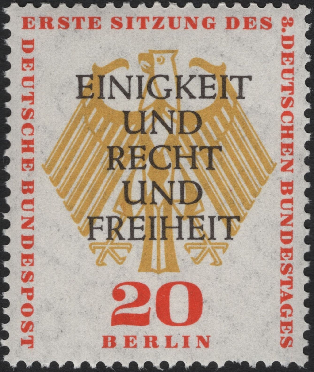 SCG10208 - Germany (Berlin) 1961 – First Session of the 3rd Bundestag – “Unity, Justice & Freedom” – 20 Pf