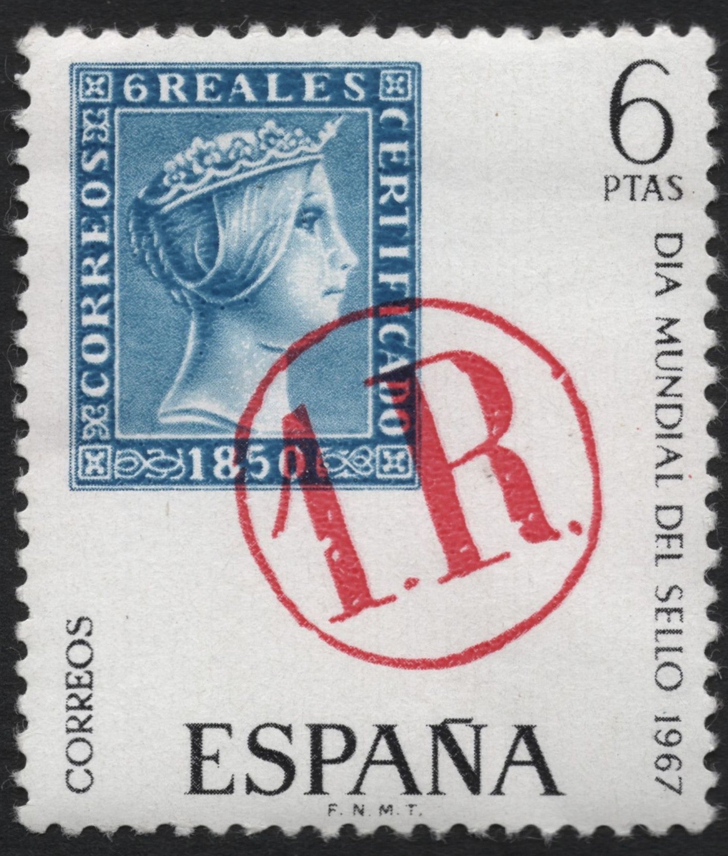 SCG10398 - Spain 1967 – World Stamp Day 6 Ptas “6 Reales 1850 Reproduction”