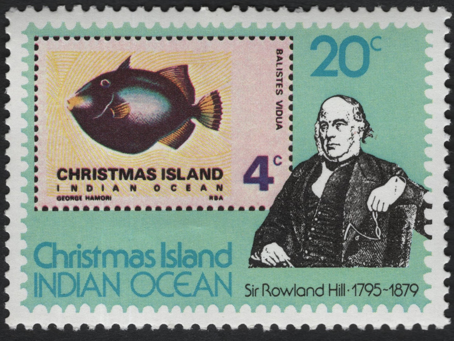 SCG10374 - Christmas Island 1982 – Sir Rowland Hill & 4c Triggerfish Reprint – 20c Commemorative