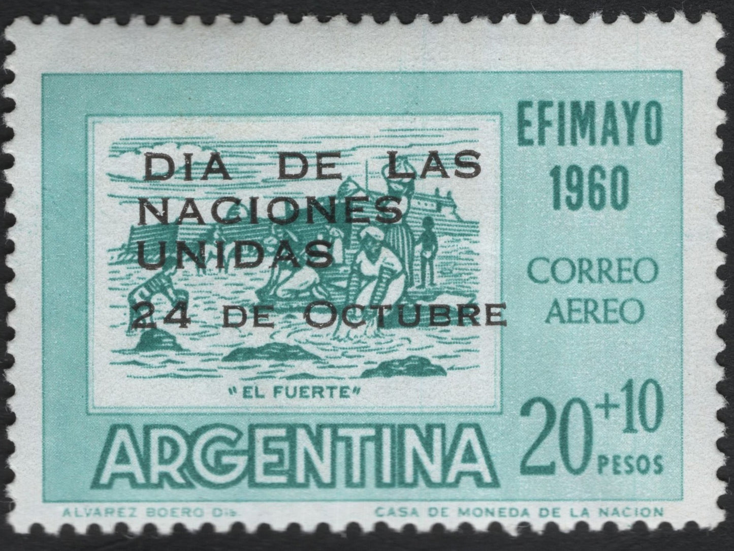 SCG10359 - 🇦🇷 Argentina 1960 “DĂa de las Naciones Unidas” Airmail – Overprinted Semi-Postal (20+10p)
