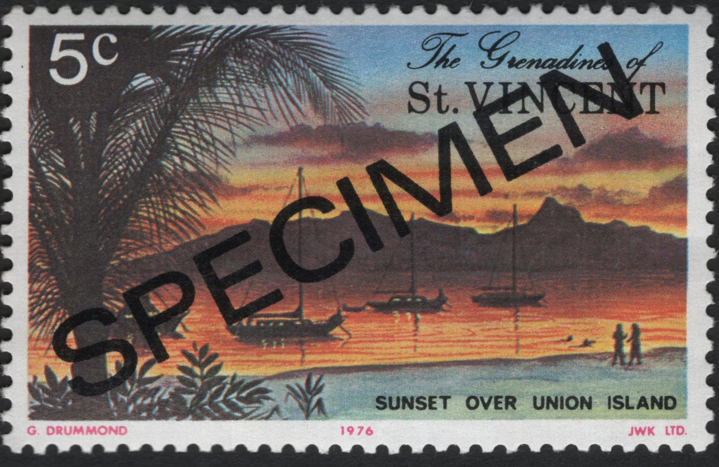 SCG10379 - St. Vincent Grenadines 1976 “Sunset Over Union Island” 5c – SPECIMEN