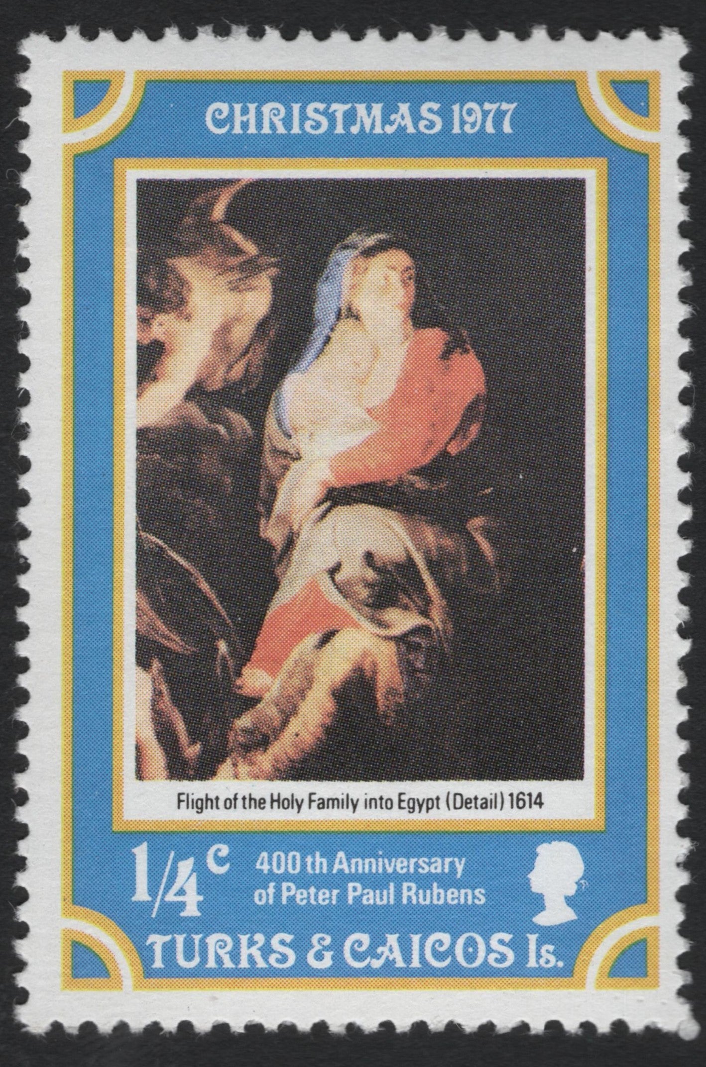 SCG10414 - Turks & Caicos Islands 1977 Christmas – “Flight of the Holy Family into Egypt” (Rubens), ¼c Commemorative