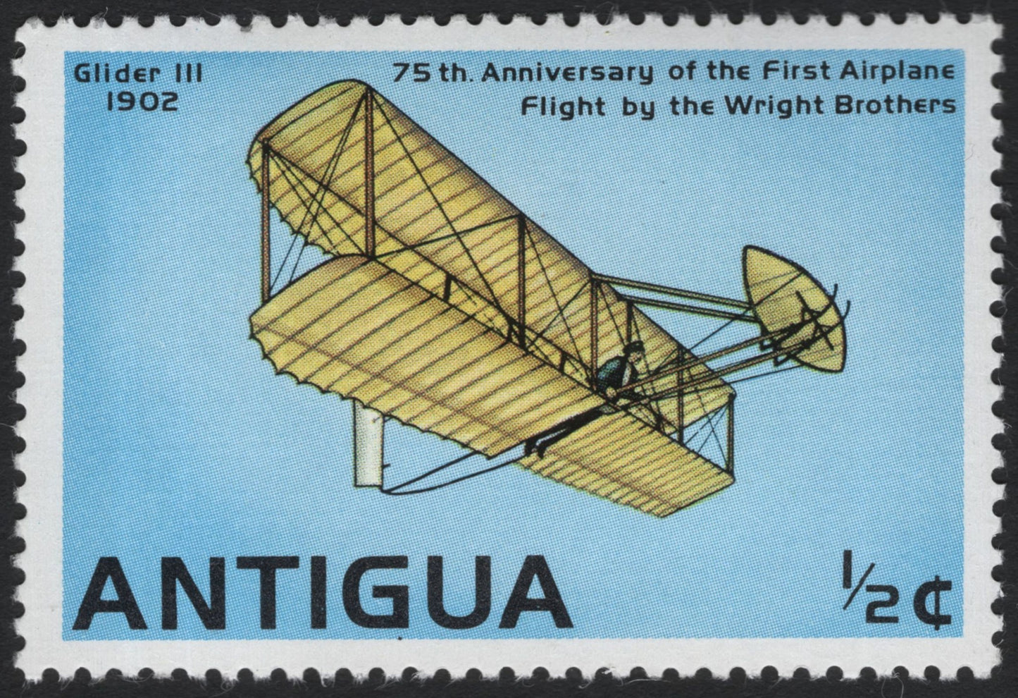 SCG10433 - Antigua 1978 – Wright Brothers “Glider III, 1902” 75th Anniversary Airmail Commemorative – ½¢