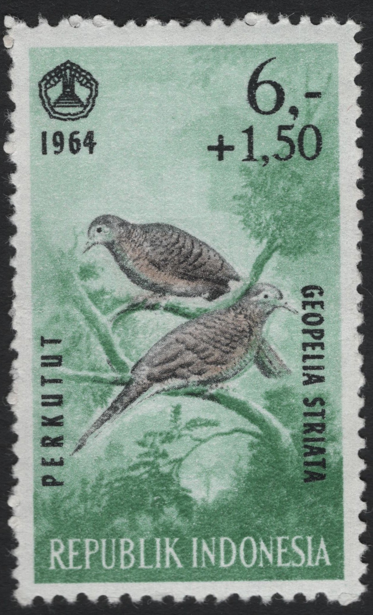 SCG10451 - Indonesia 1964 “Perkutut” Zebra Dove – Semi-Postal 6+1.50r