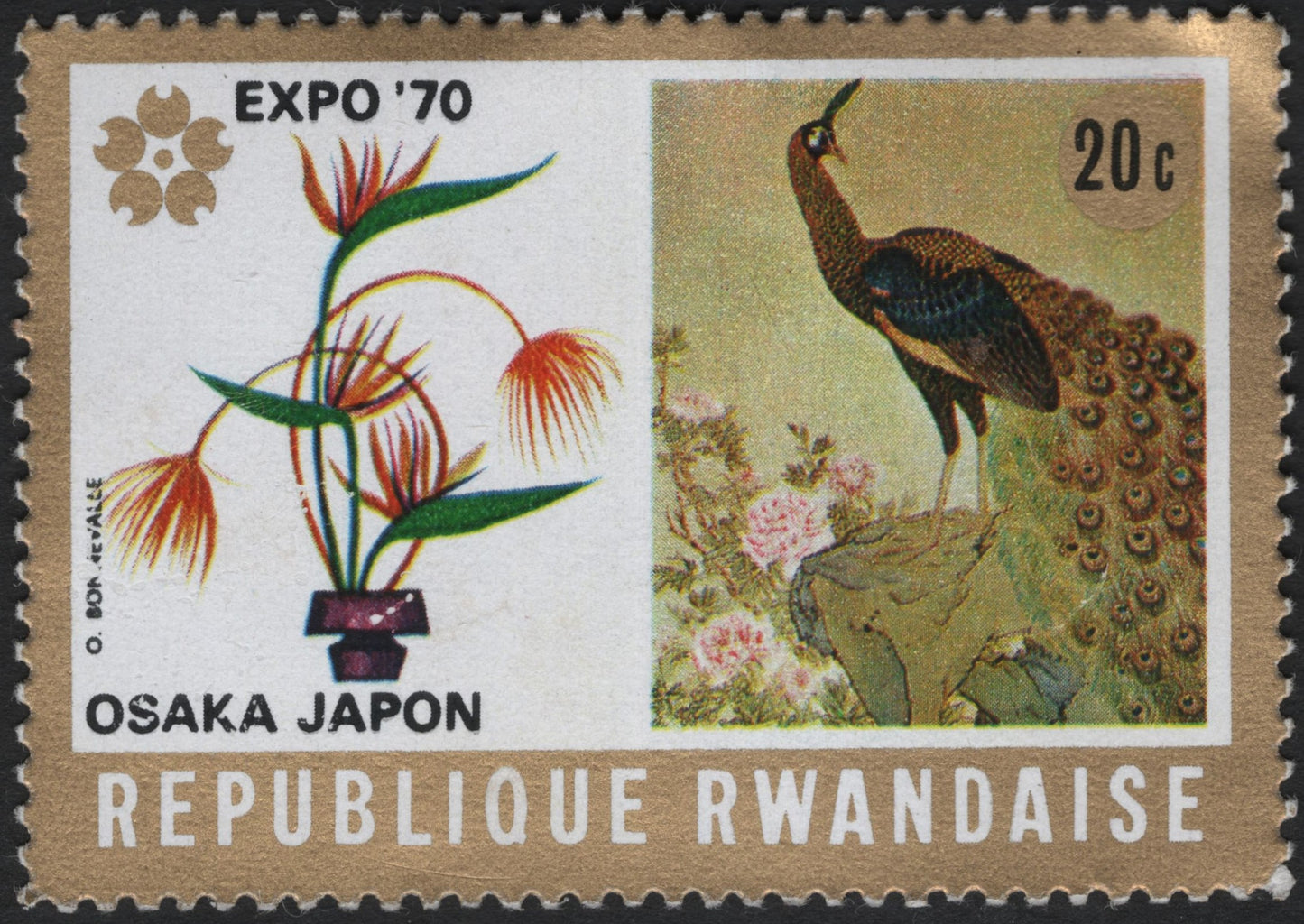 SCG10454 - Rwanda 1970 “Expo ’70 Osaka – Peacock & Ikebana” 20c Commemorative Stamp