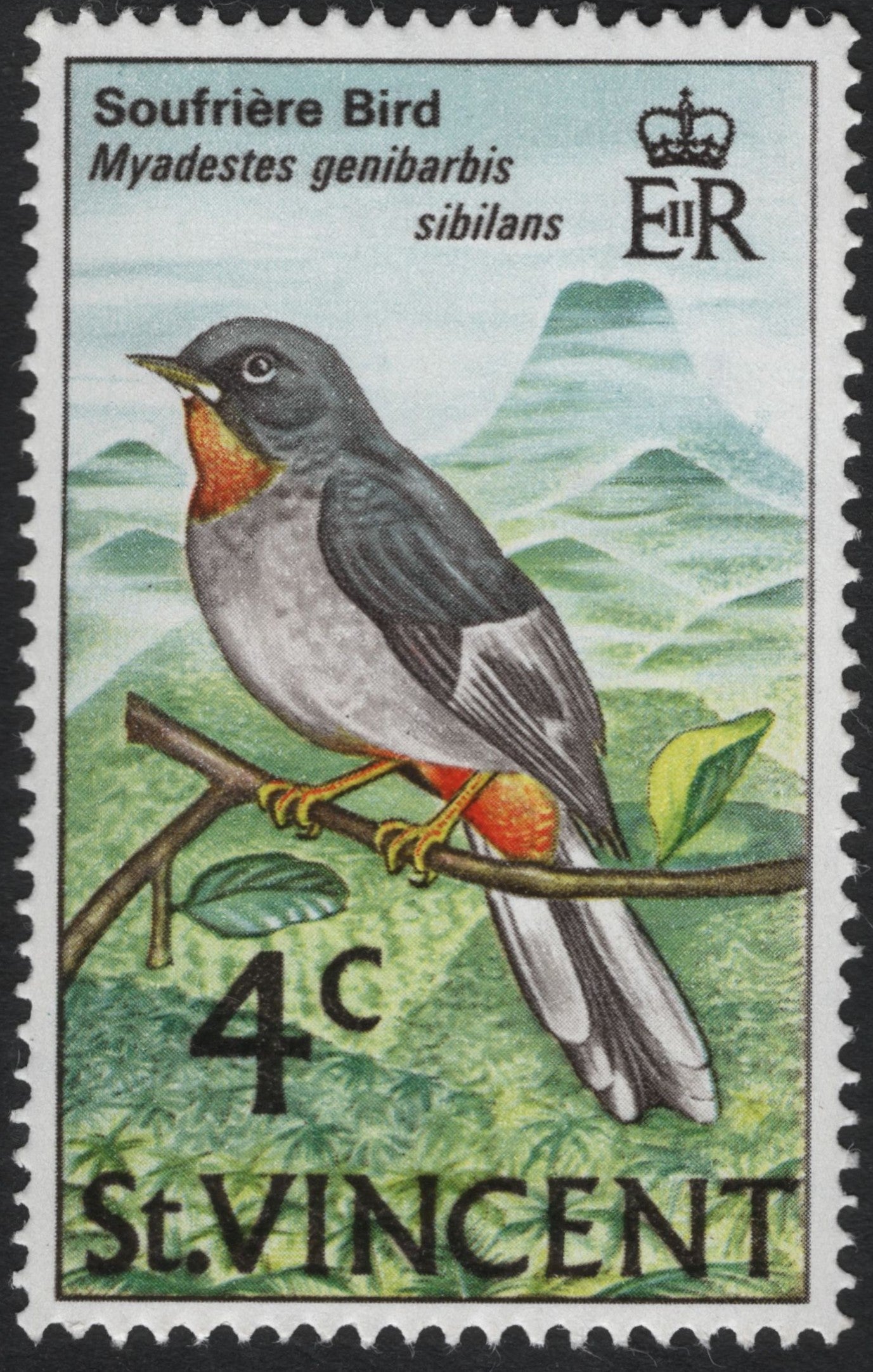 SCG10458 - St. Vincent – 4c Soufrière Bird (Myadestes genibarbis sibilans) – Early Elizabeth II Definitive