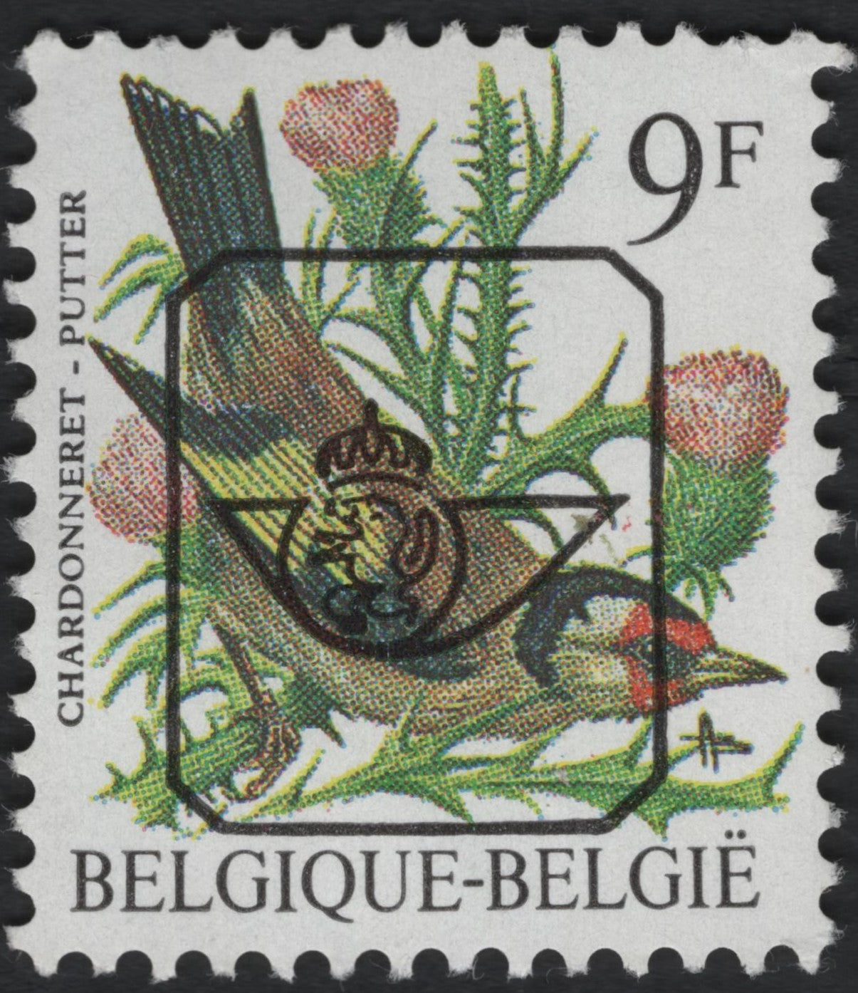 SCG10465 - Belgium 9F European Goldfinch “Chardonneret / Putter” – Bird Definitive with Postal Emblem Cancel