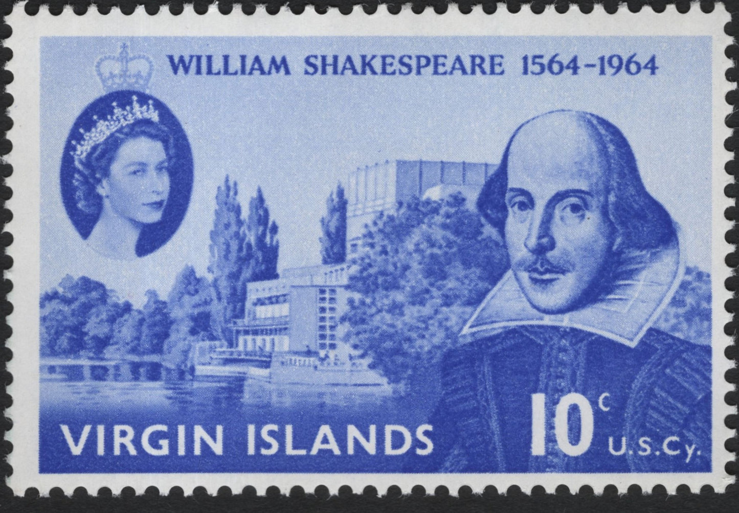 SCG10690 - Virgin Islands 1964 William Shakespeare 400th Birth Anniversary – 10¢ Blue