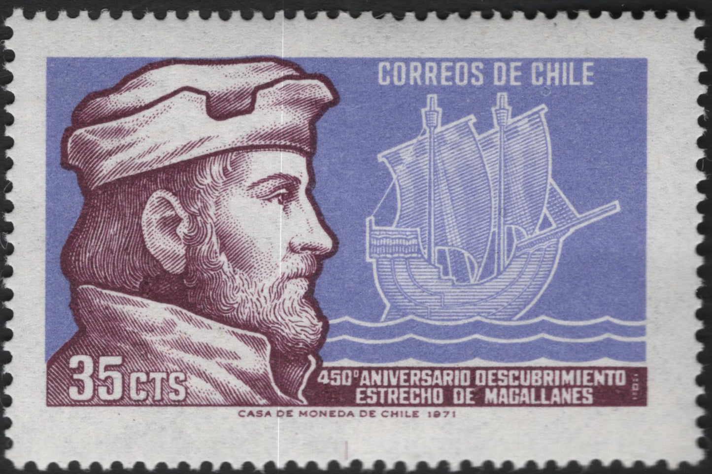 SCG10615 - Chile 1971 – 450th Anniversary of the Discovery of the Strait of Magellan – 35 cts