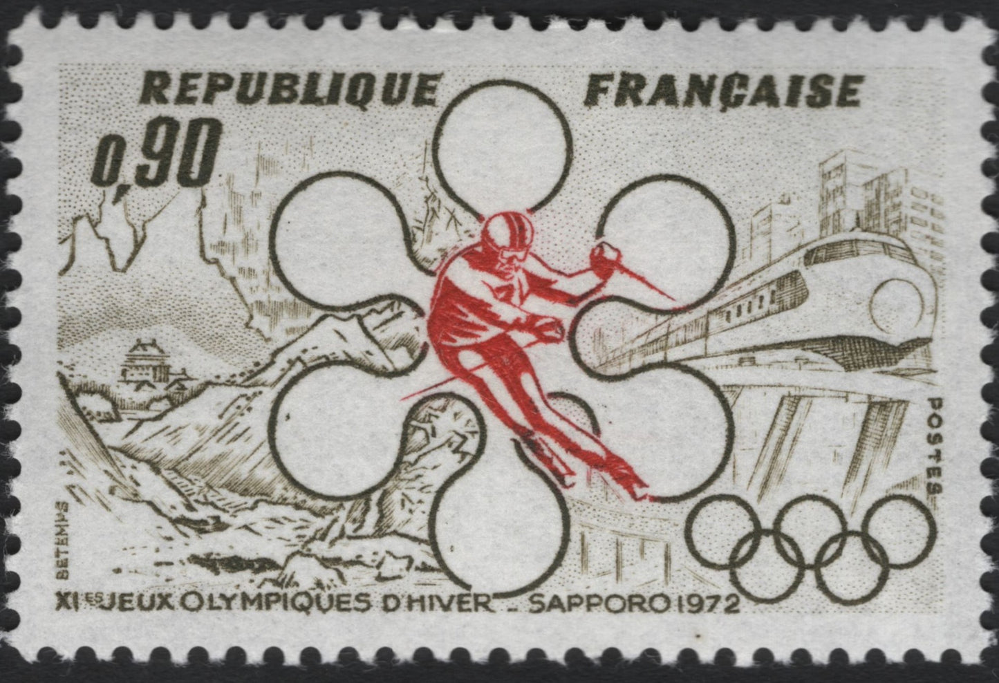 SCG10618 - France 1972 – XI Winter Olympics Sapporo Commemorative (0.90F Skier Design)