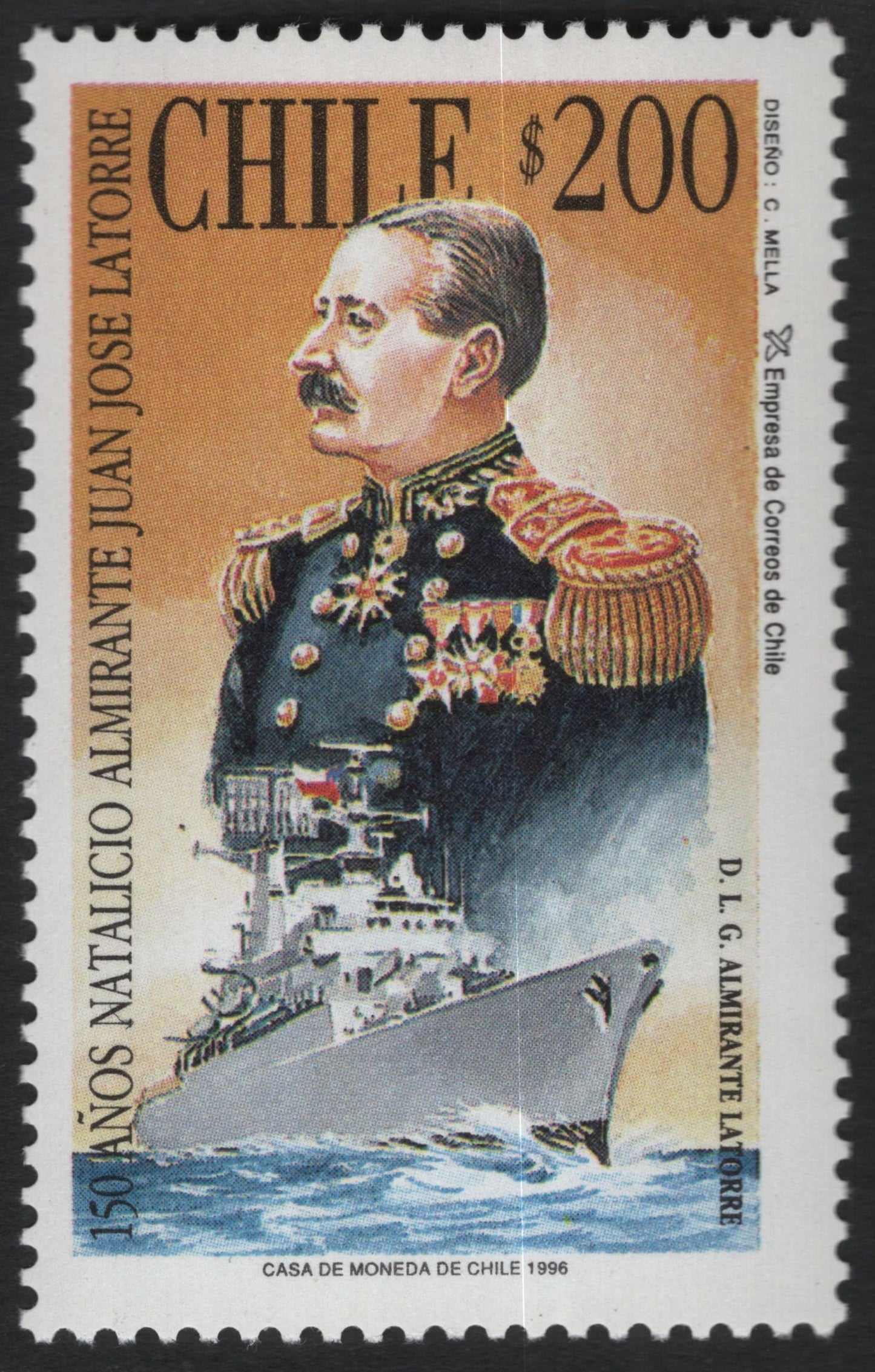 SCG10619 - Chile 1996 – 150th Anniversary of Admiral Juan José Latorre – $200