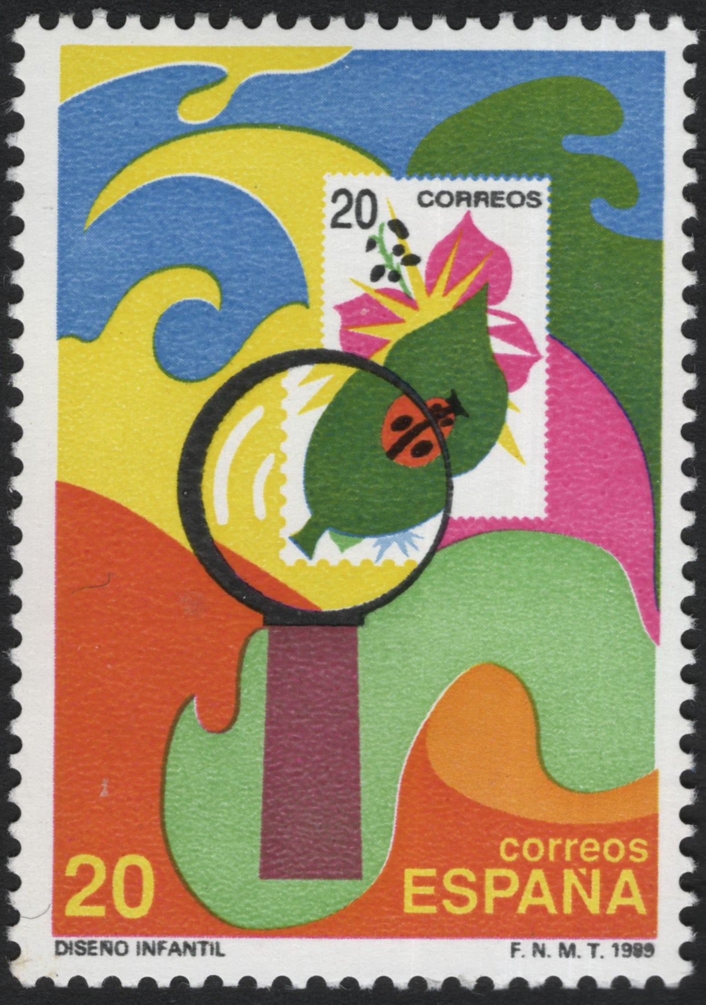 SCG10640 - Spain 1989 Diseño Infantil – Ladybird with Magnifying Glass (20 ptas)