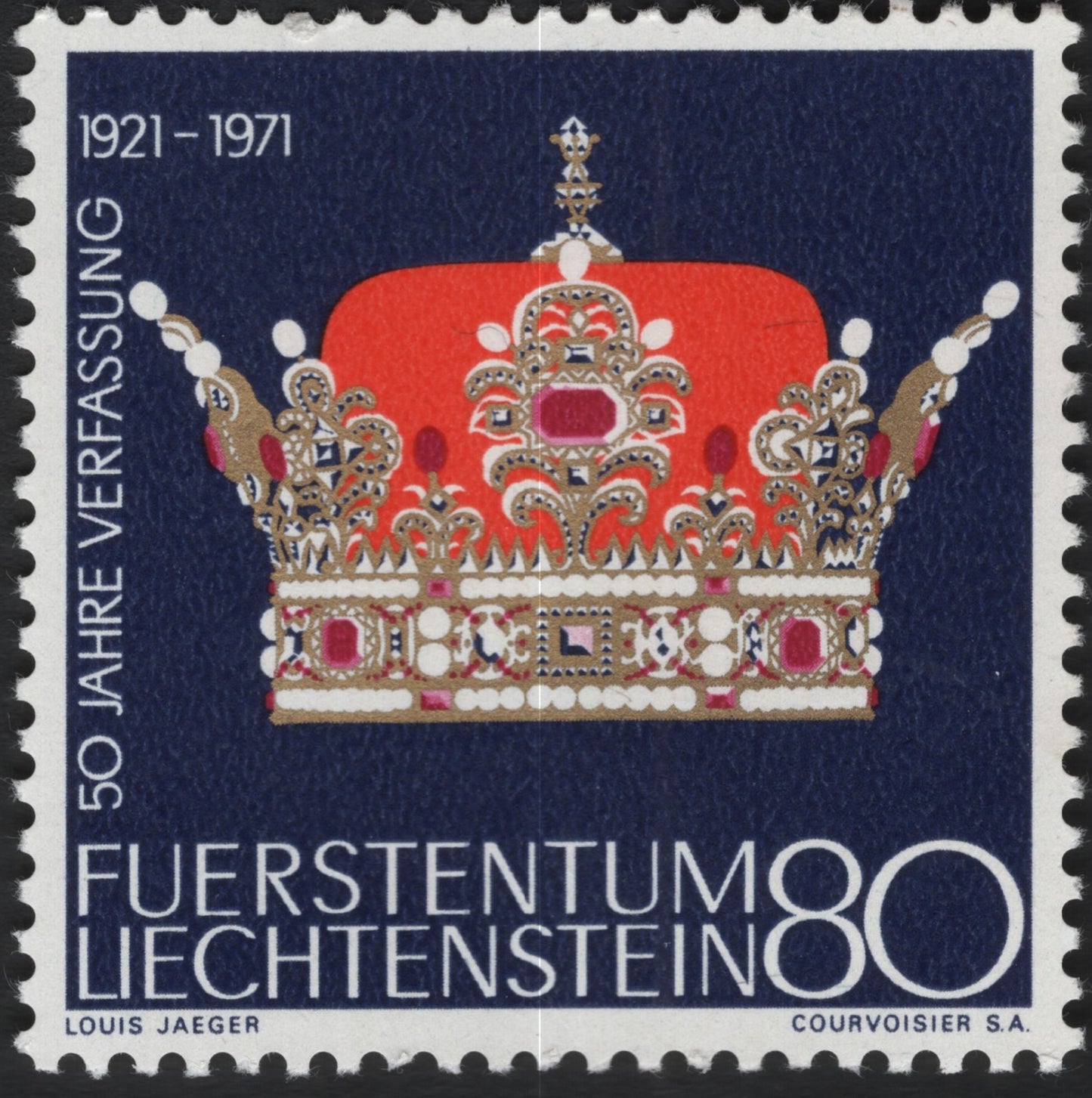 SCG10747 - Liechtenstein 1971 – 50 Years of the Constitution, Princely Crown (80 Rp)