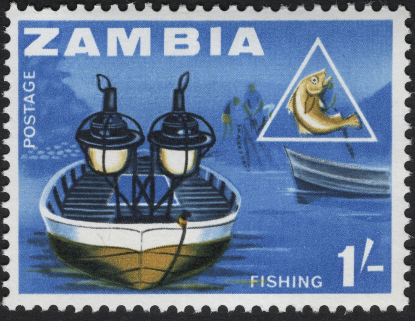 SCG10800 - Zambia 1960s Fishing Industry Stamp – 1 Shilling