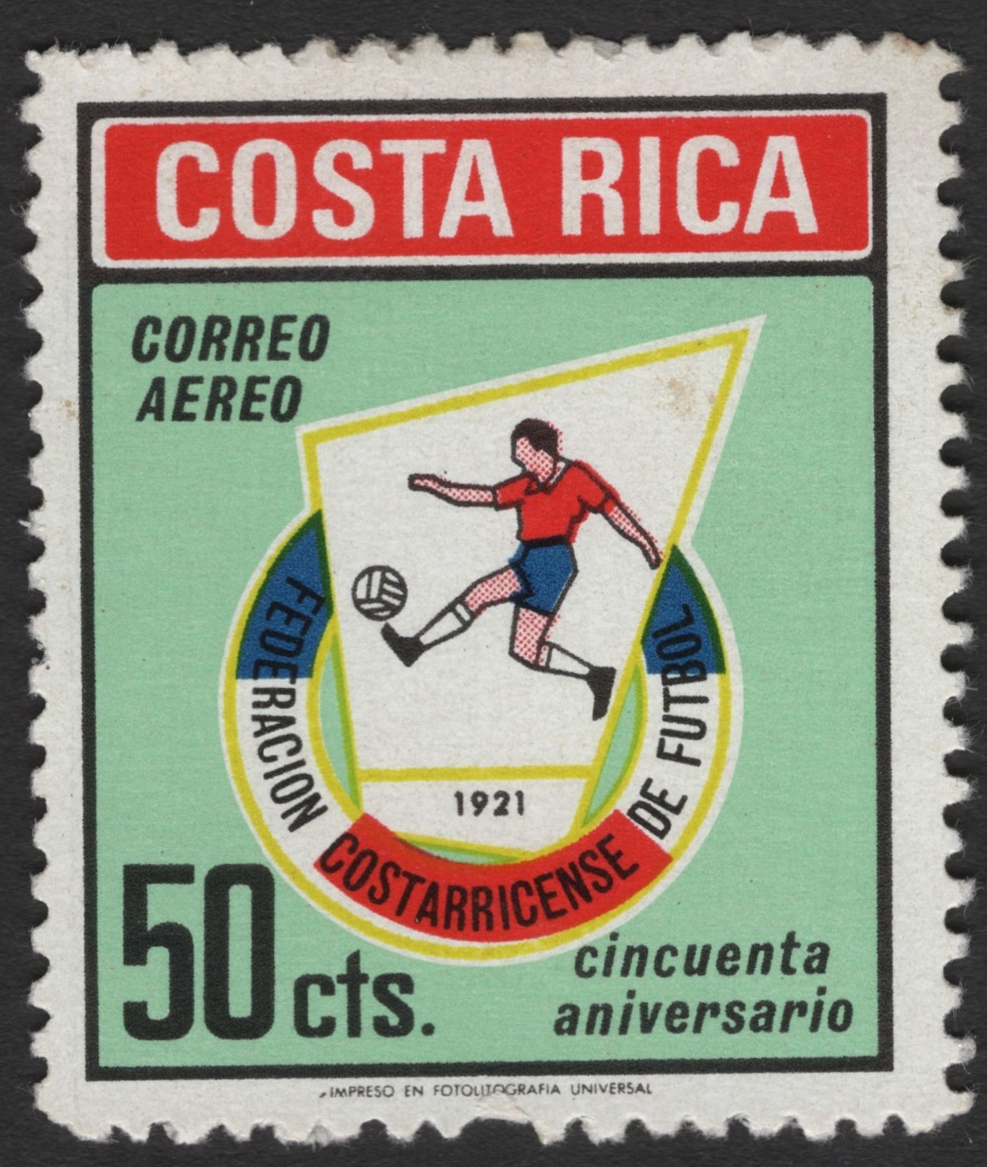 SCG11326 - Costa Rica – 50 Céntimos Airmail | 50th Anniversary of Costa Rican Football Federation