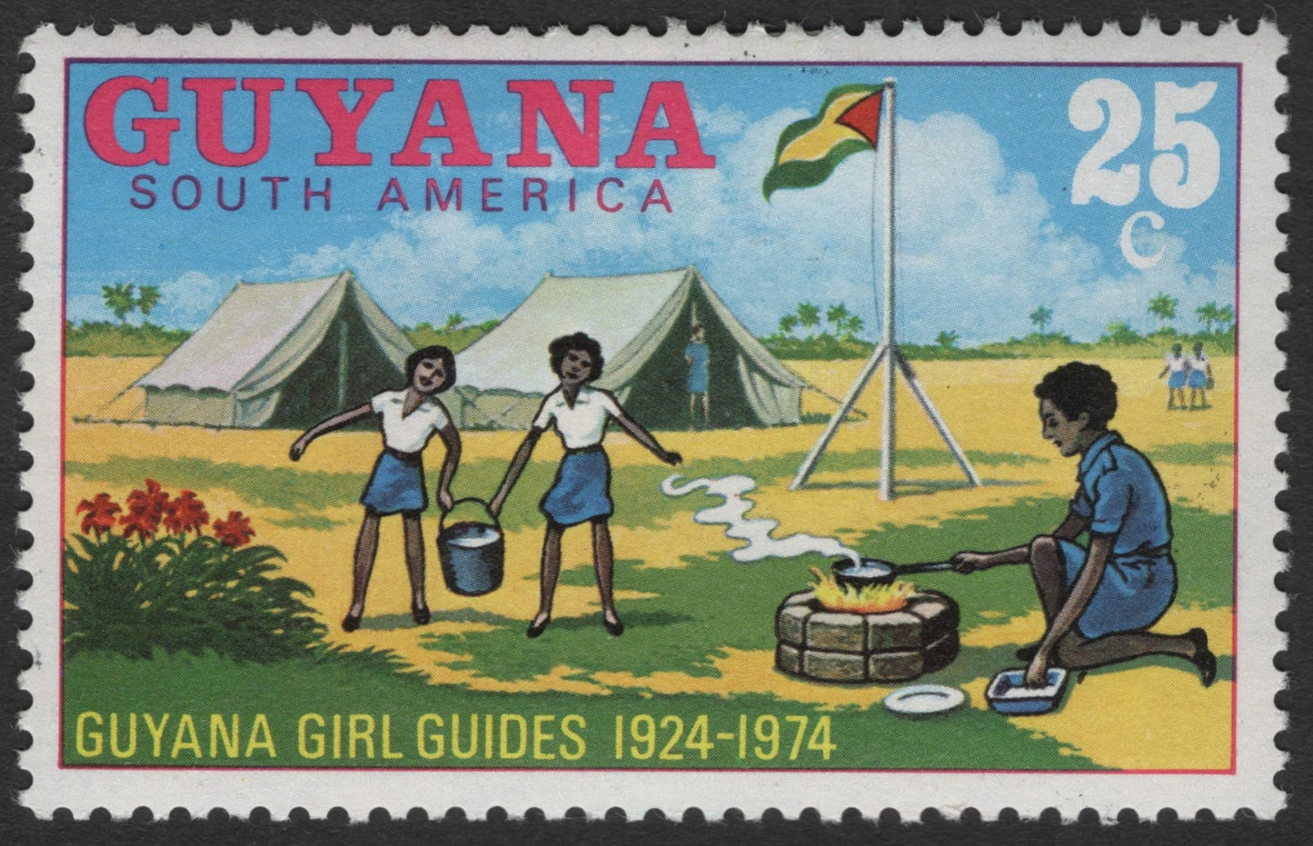 SCG11355 - Guyana – Girl Guides Golden Jubilee Camp Scene 25c (1924–1974)
