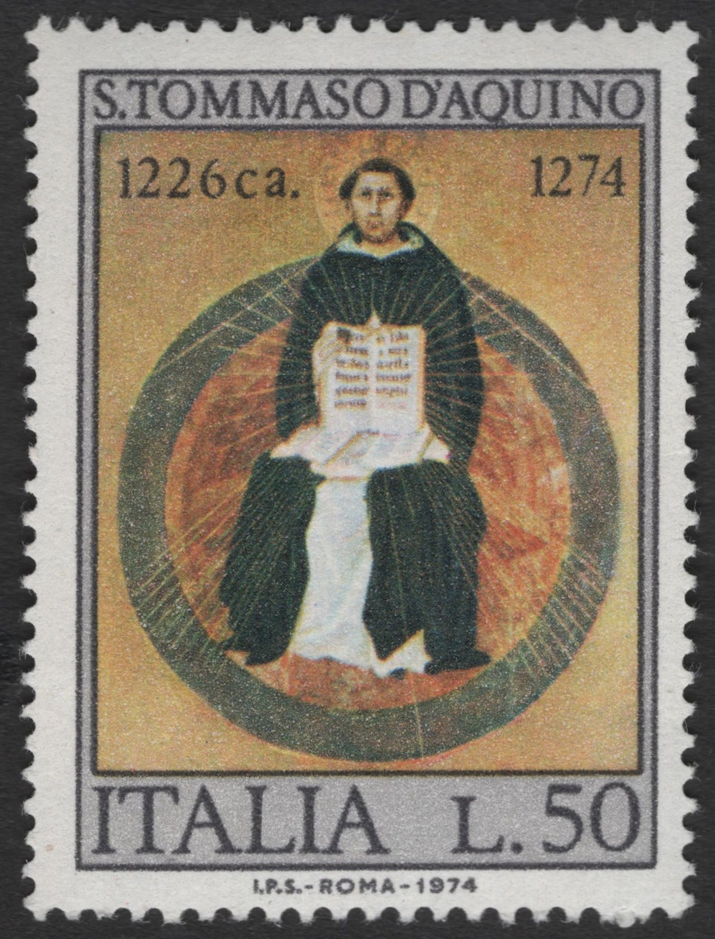 SCG12011 - Italy 1974 St. Thomas Aquinas (S. Tommaso d’Aquino) 50 Lire Stamp