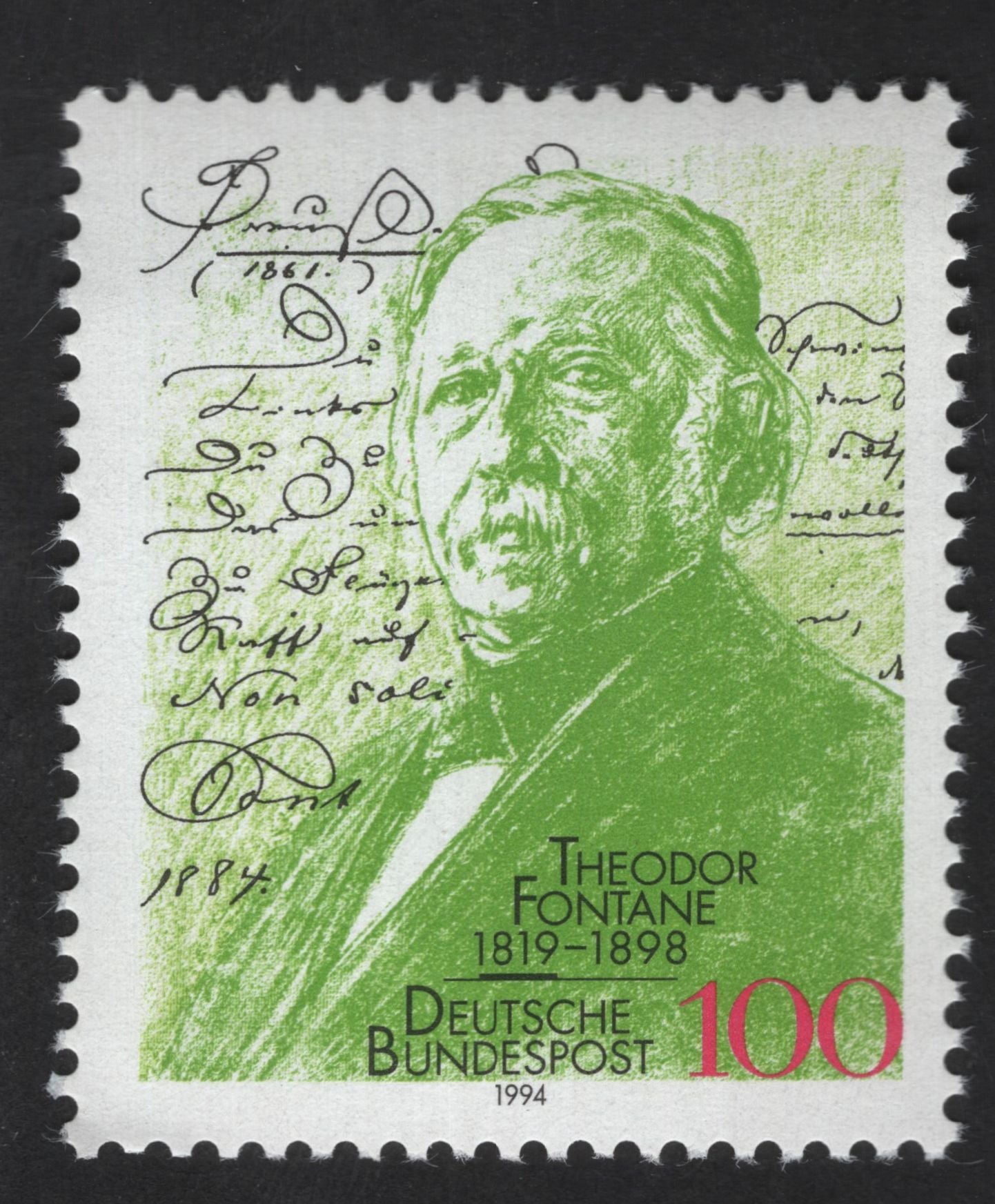 SCG13804 - Germany 1994 – Theodor Fontane Literary Figure Stamp (100 Pfennig)