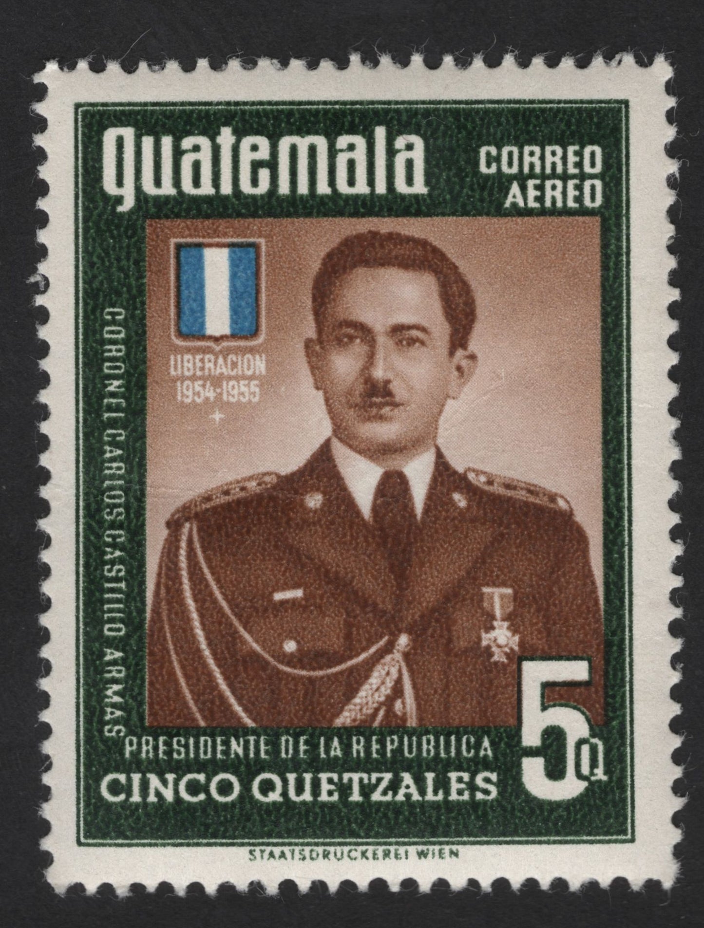 SCG13856 - Guatemala 1955 5 Quetzales Airmail – Colonel Carlos Castillo Armas