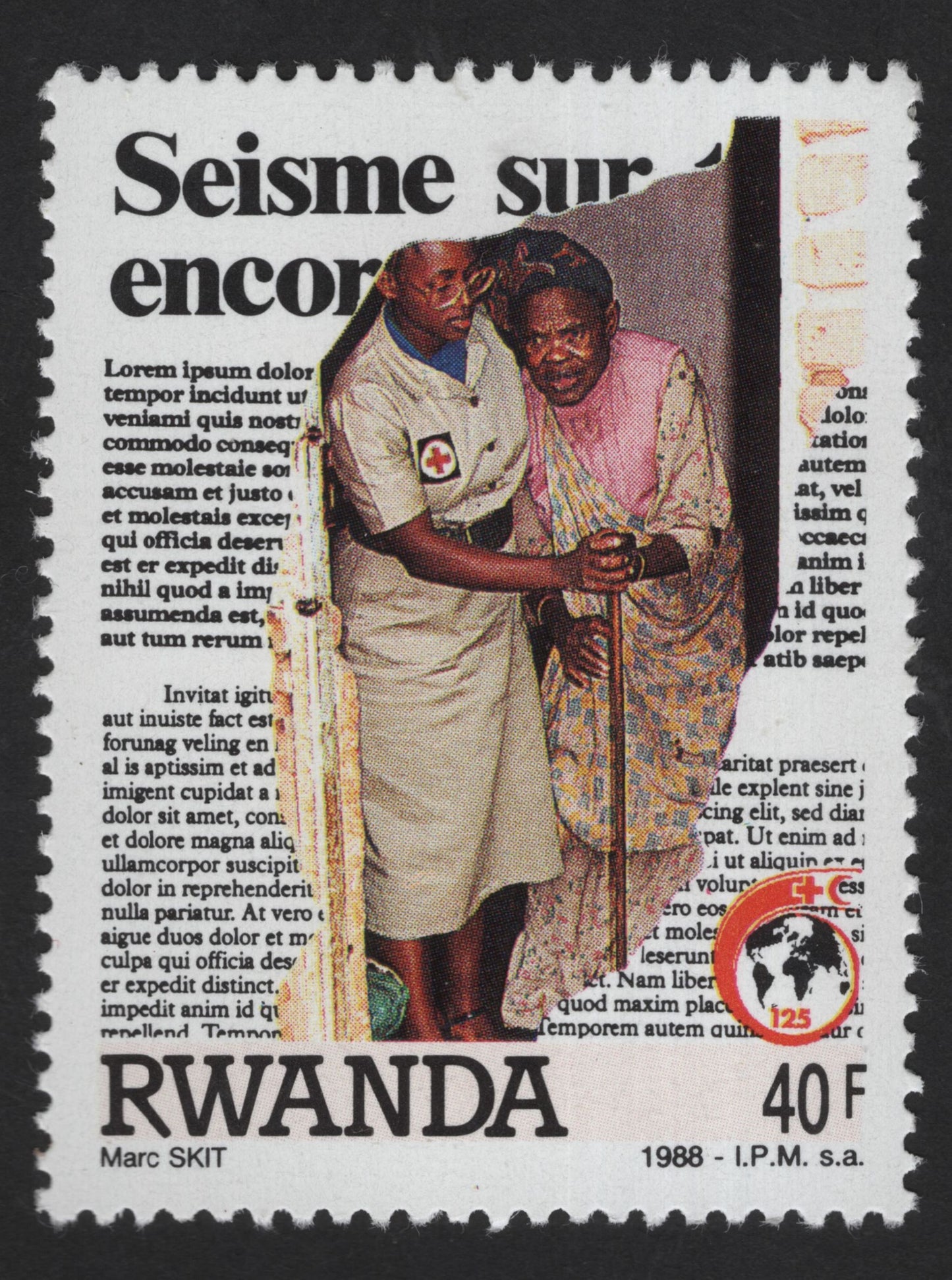 SCG13857 - Rwanda 1988 Red Cross Earthquake Relief Stamp (40 Francs)