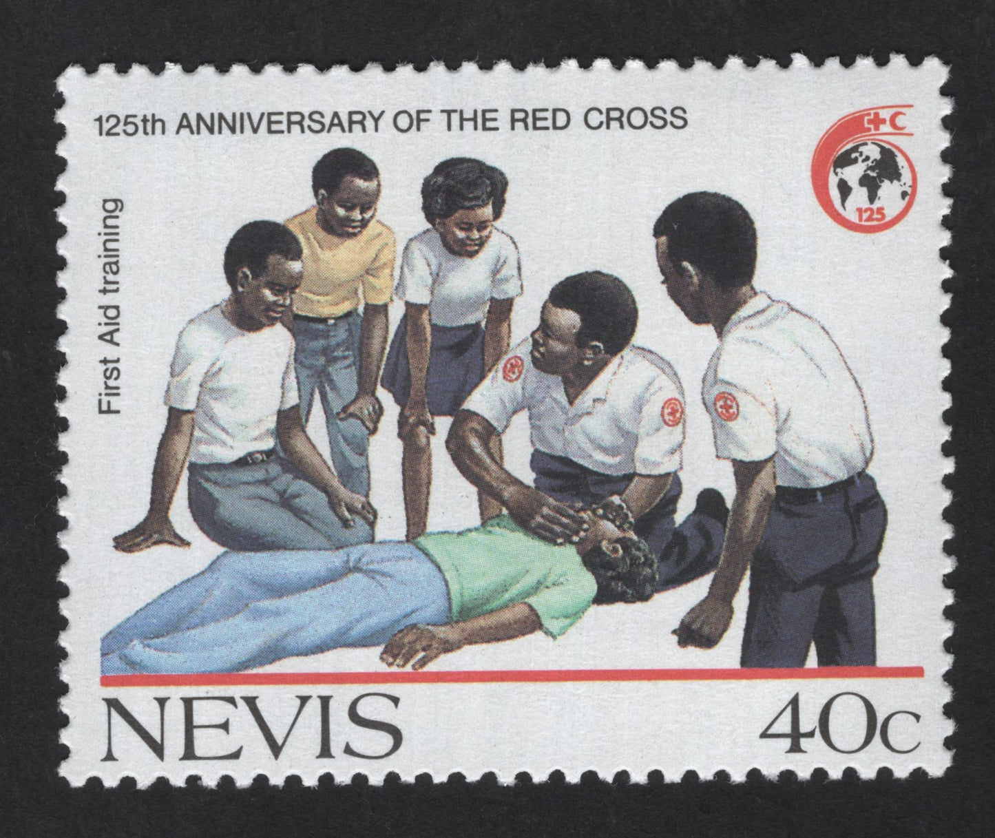 SCG13859 - Nevis 40c Red Cross 125th Anniversary – First Aid Training Scene