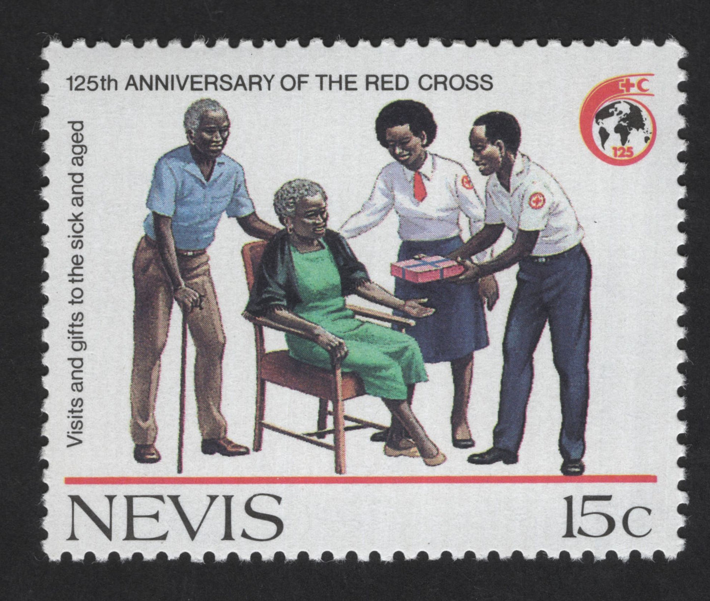 SCG13865 - Nevis 15c – 125th Anniversary of the Red Cross (Community Care Scene)