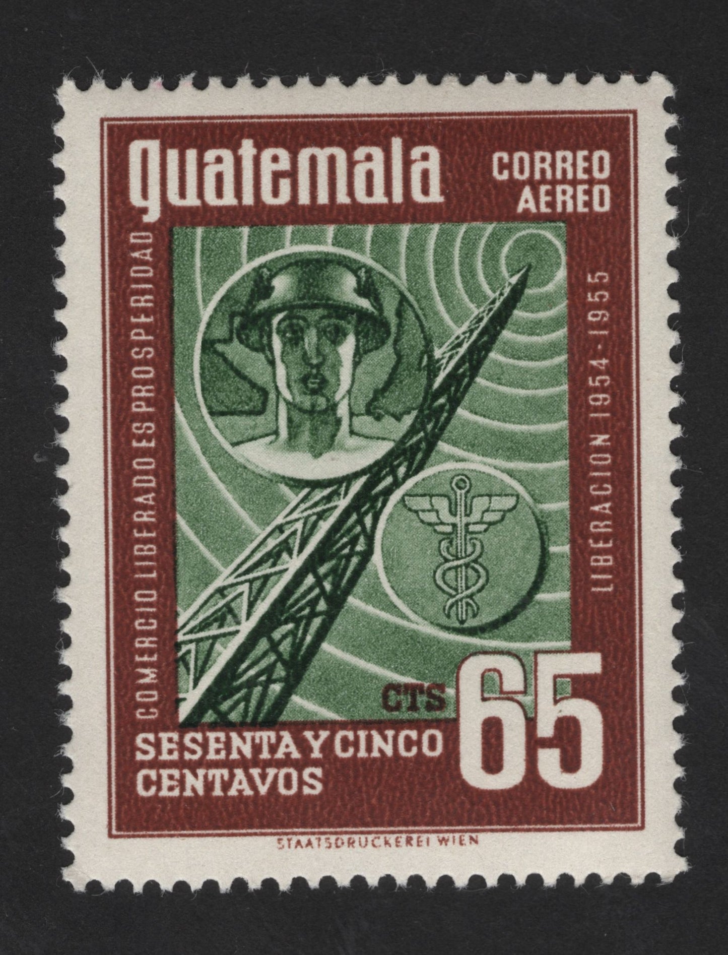 SCG13851 - Guatemala 65 Centavos Airmail – Communications Tower & Prosperity Theme (1954–55)