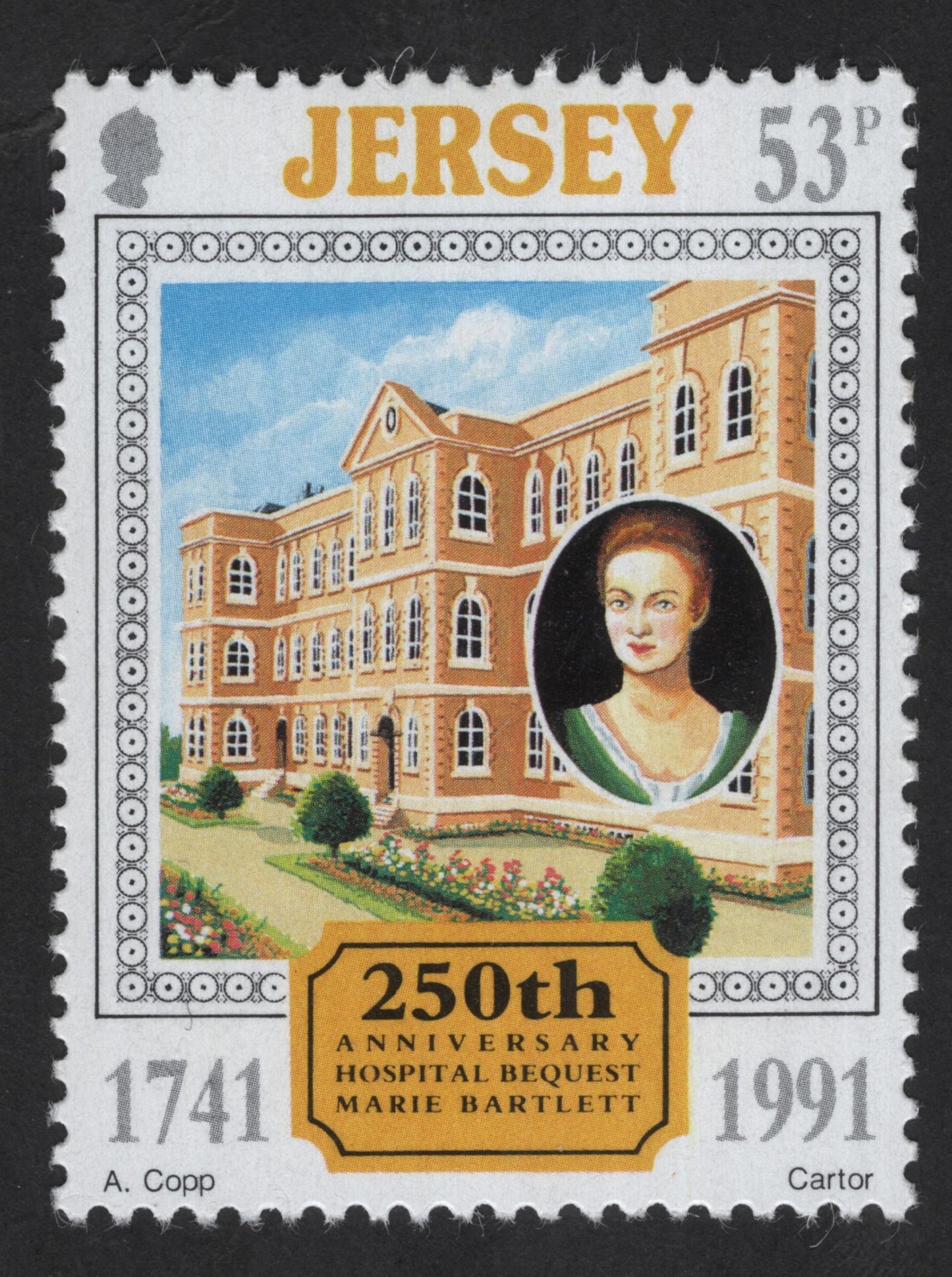 SCG13854 - Jersey 1991 – 250th Anniversary of Hospital Bequest (Marie Bartlett) 53p Stamp