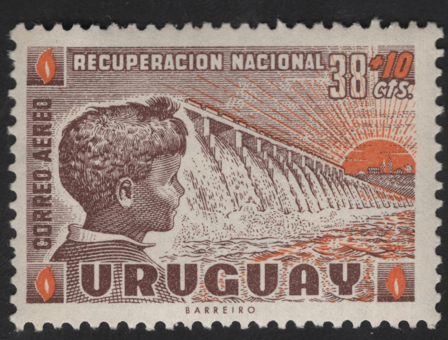SCG13868 Uruguay 38+10 Gs National Recovery (Dam & Child) Semi-Postal Stamp