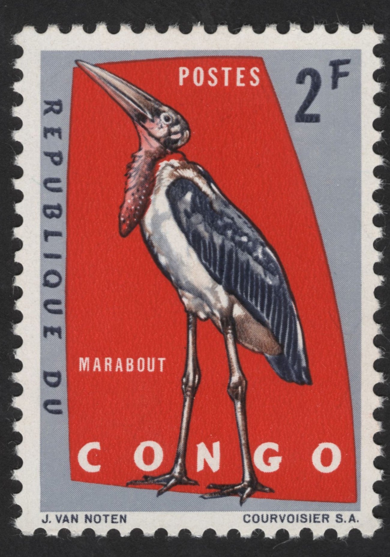 SCG13873 - Congo 2 Francs Marabou Stork Wildlife Stamp
